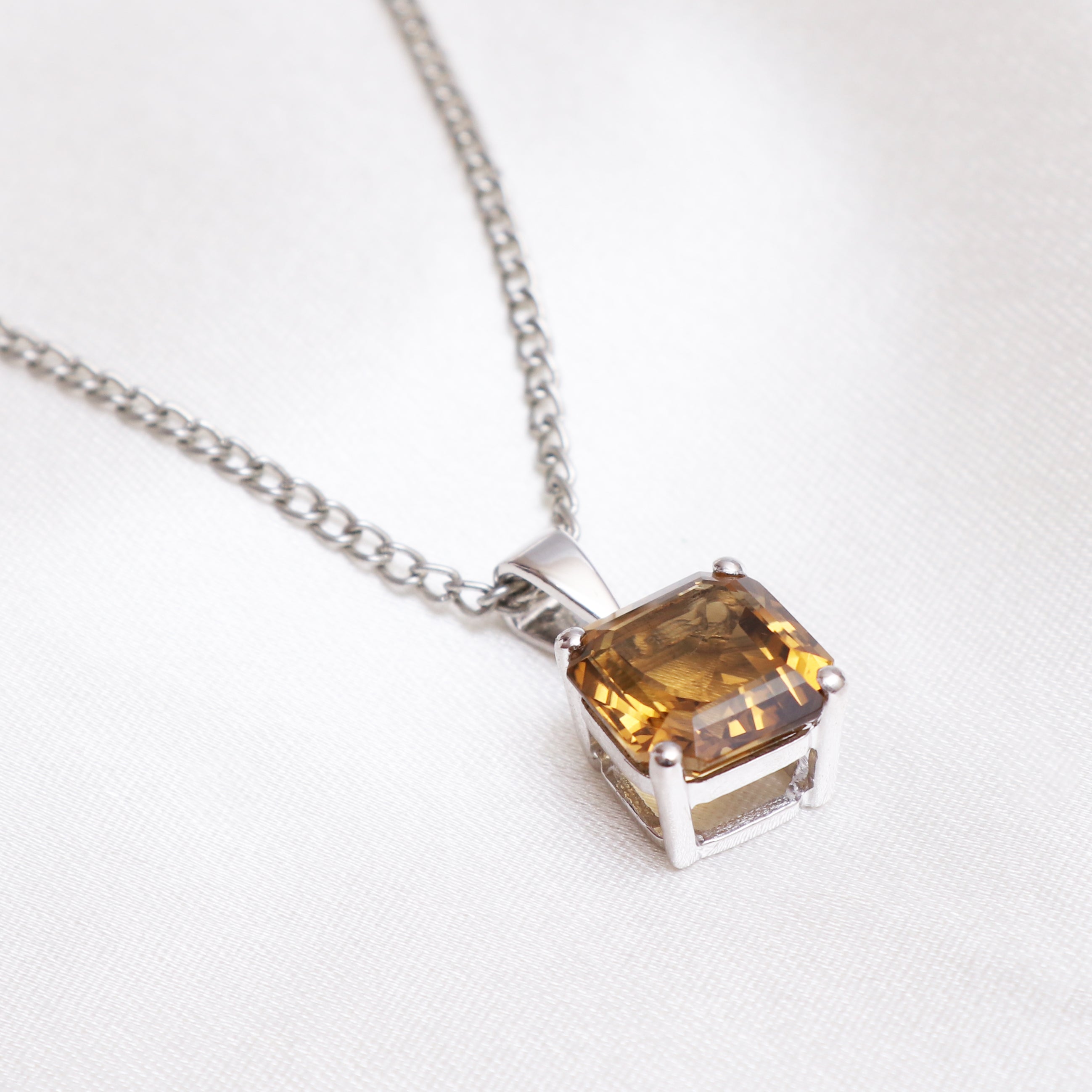 Honey Quartz Cushion Pendant With Chain