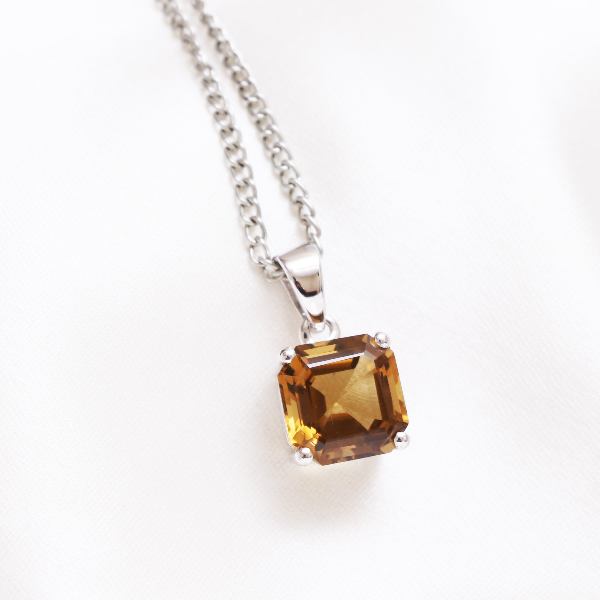 Honey Quartz Cushion Pendant With Chain