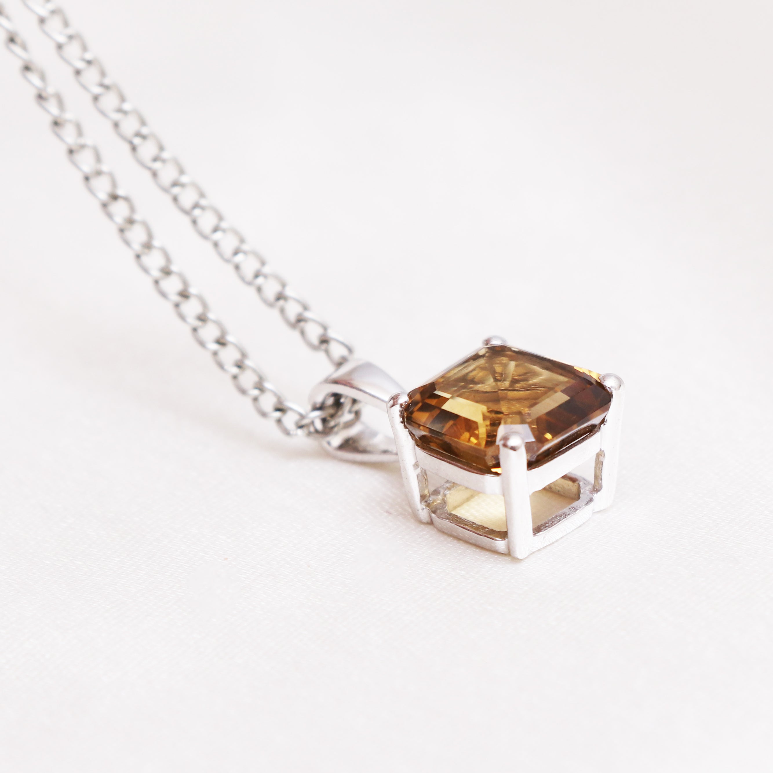 Honey Quartz Cushion Pendant With Chain