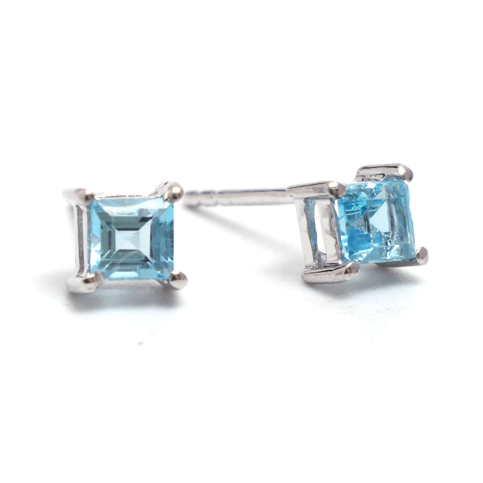 4 MM Natural Swiss Blue Topaz Squared  Earring