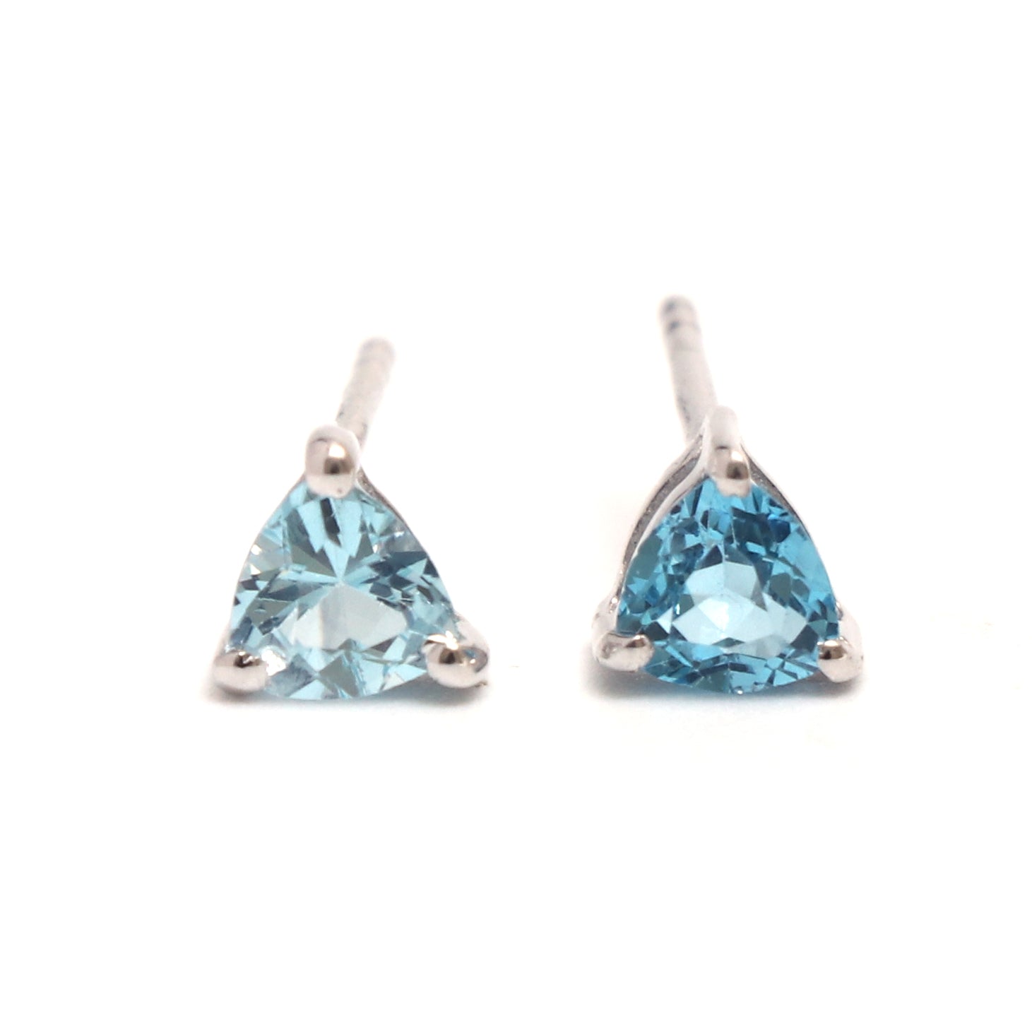 Swiss Blue Topaz Triangle Design Stud Earring