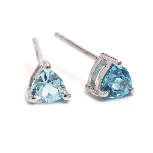 Swiss Blue Topaz Triangle Design Stud Earring