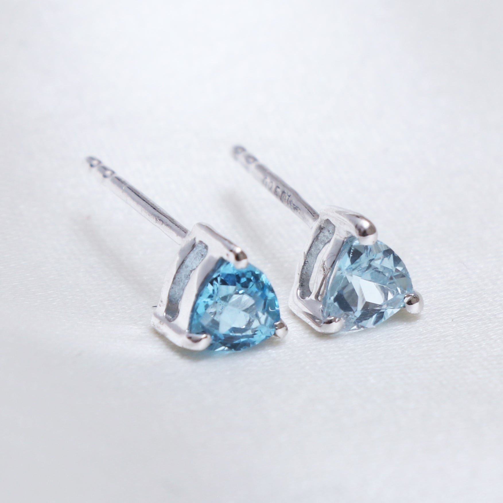 Swiss Blue Topaz Triangle Design Stud Earring