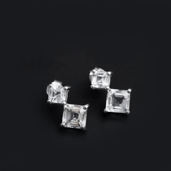 White Topaz Octagon Gemstone Earring