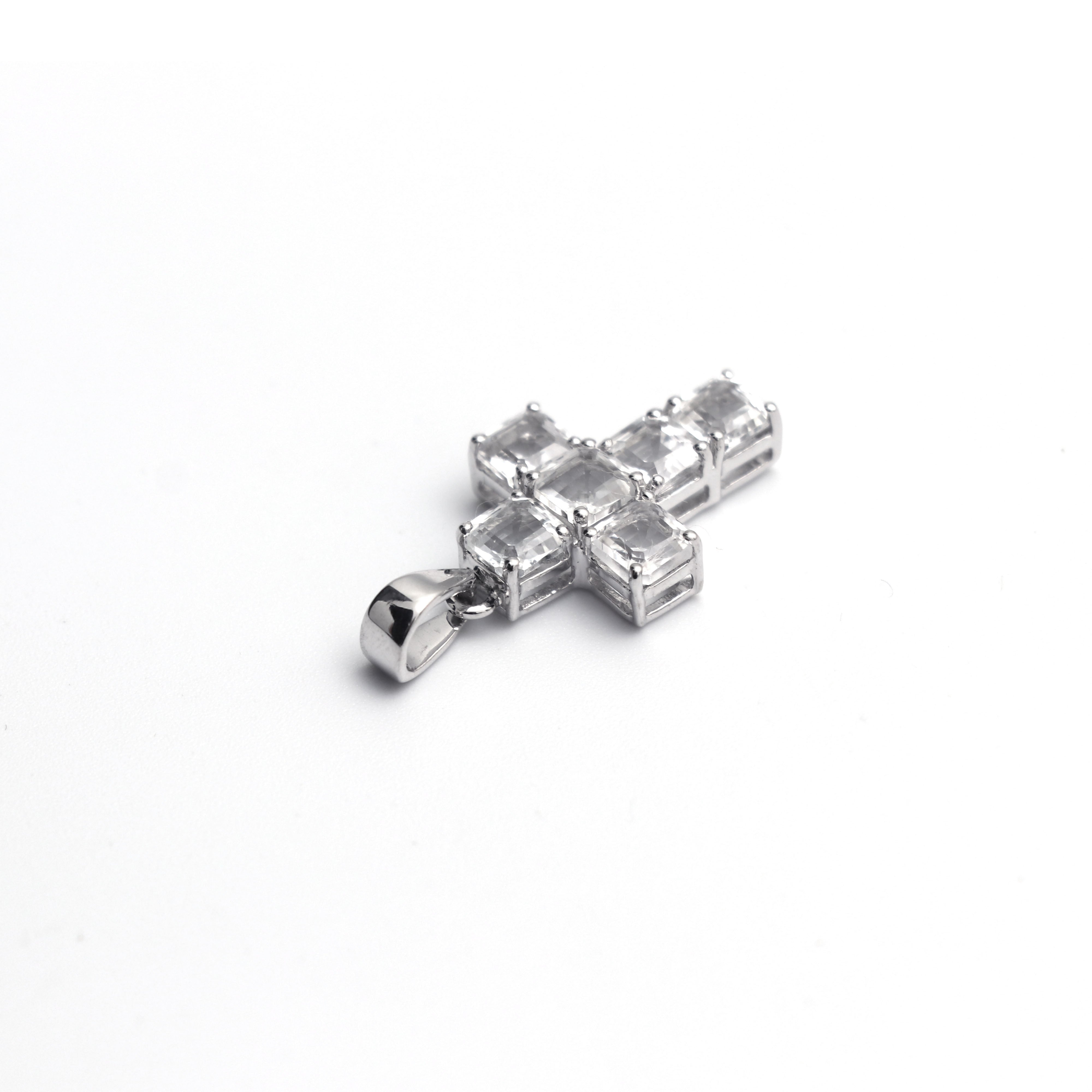 Natural White Topaz Cross Pendant