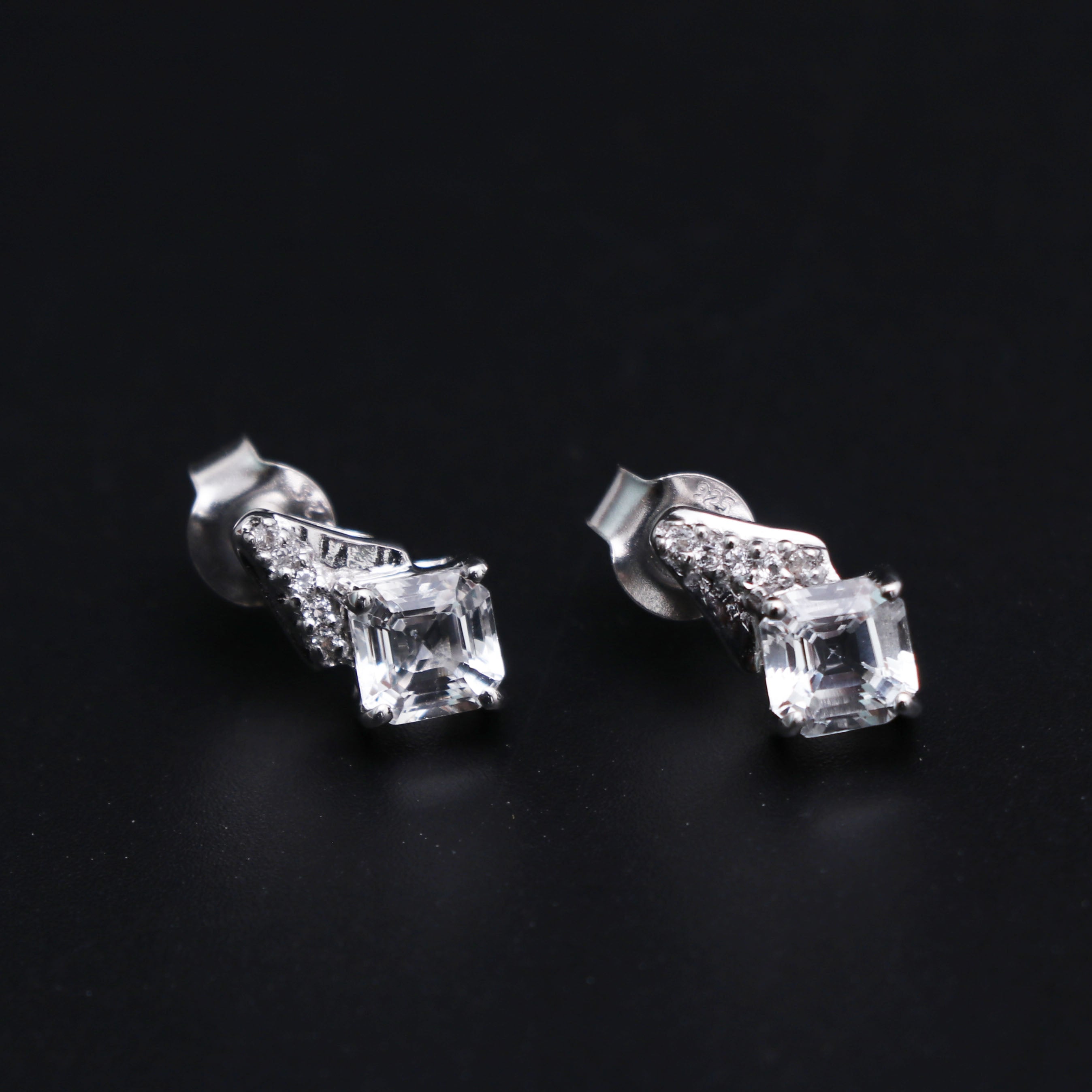 Natural White Topaz Stud Earring