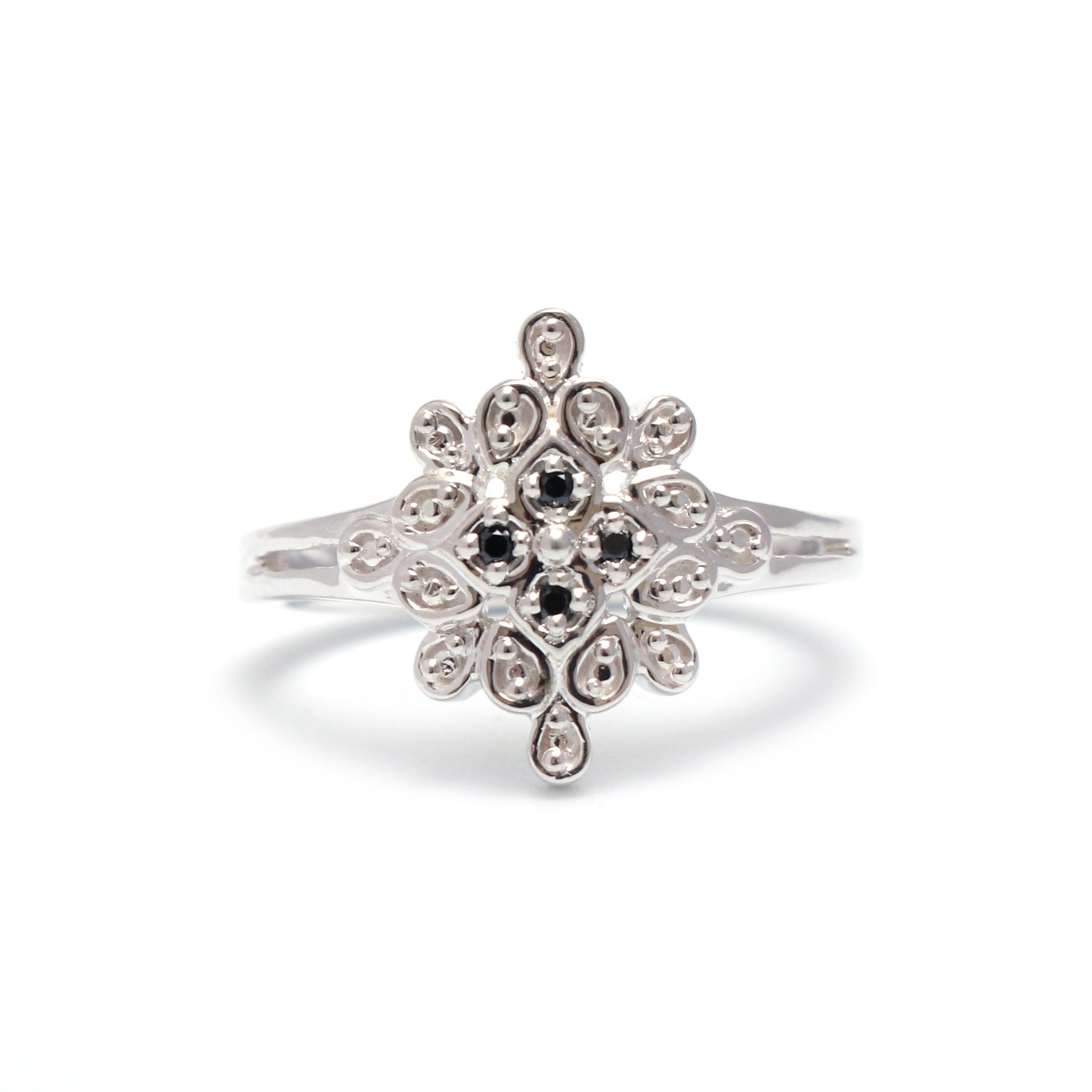 Natural Black Diamond Silver Ring