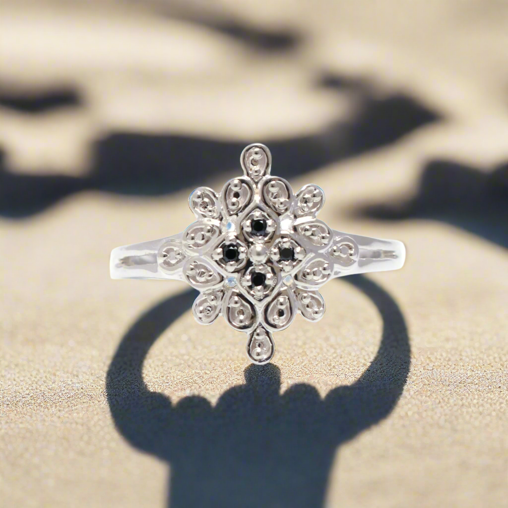Natural Black Diamond Silver Ring