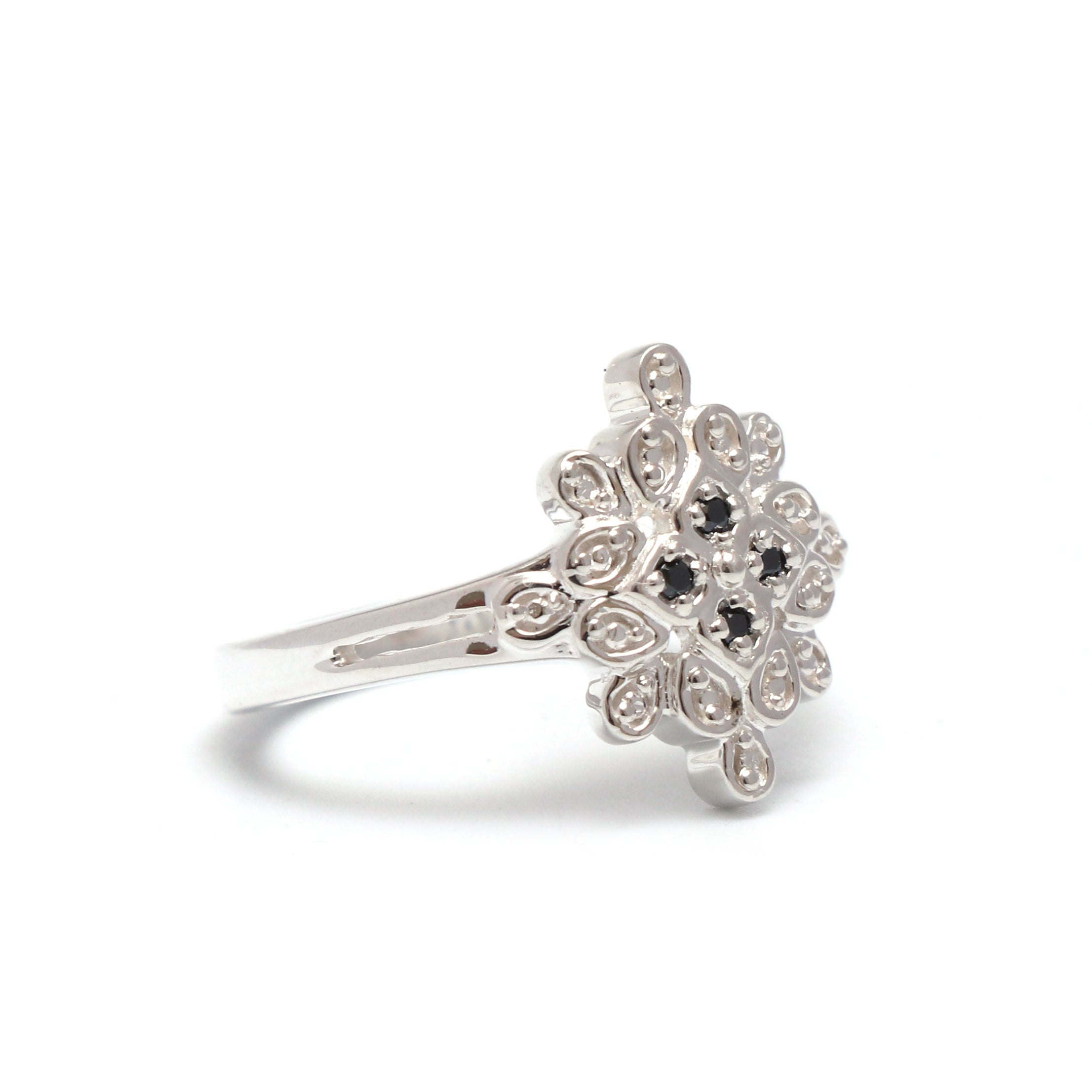 Natural Black Diamond Silver Ring