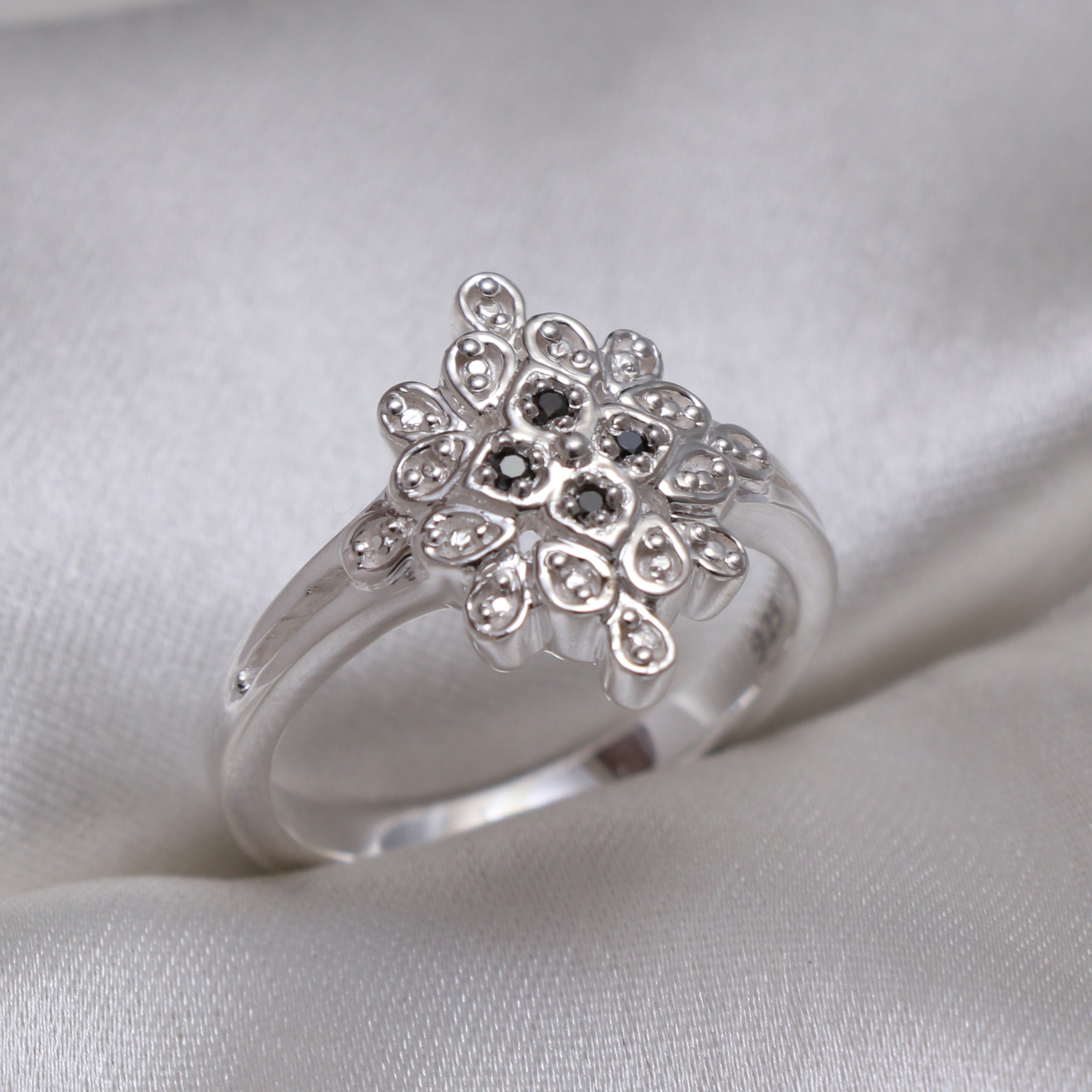 Natural Black Diamond Silver Ring