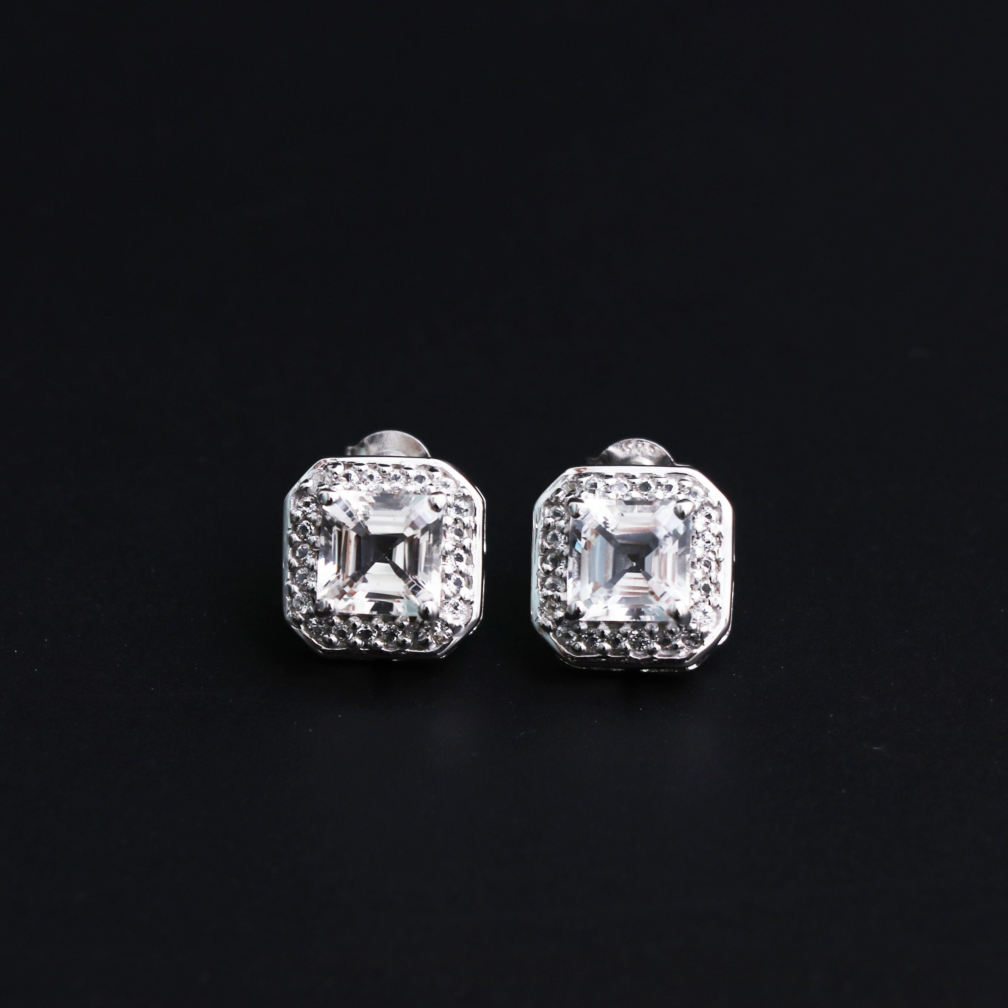 Natural White Topaz Studs Earring