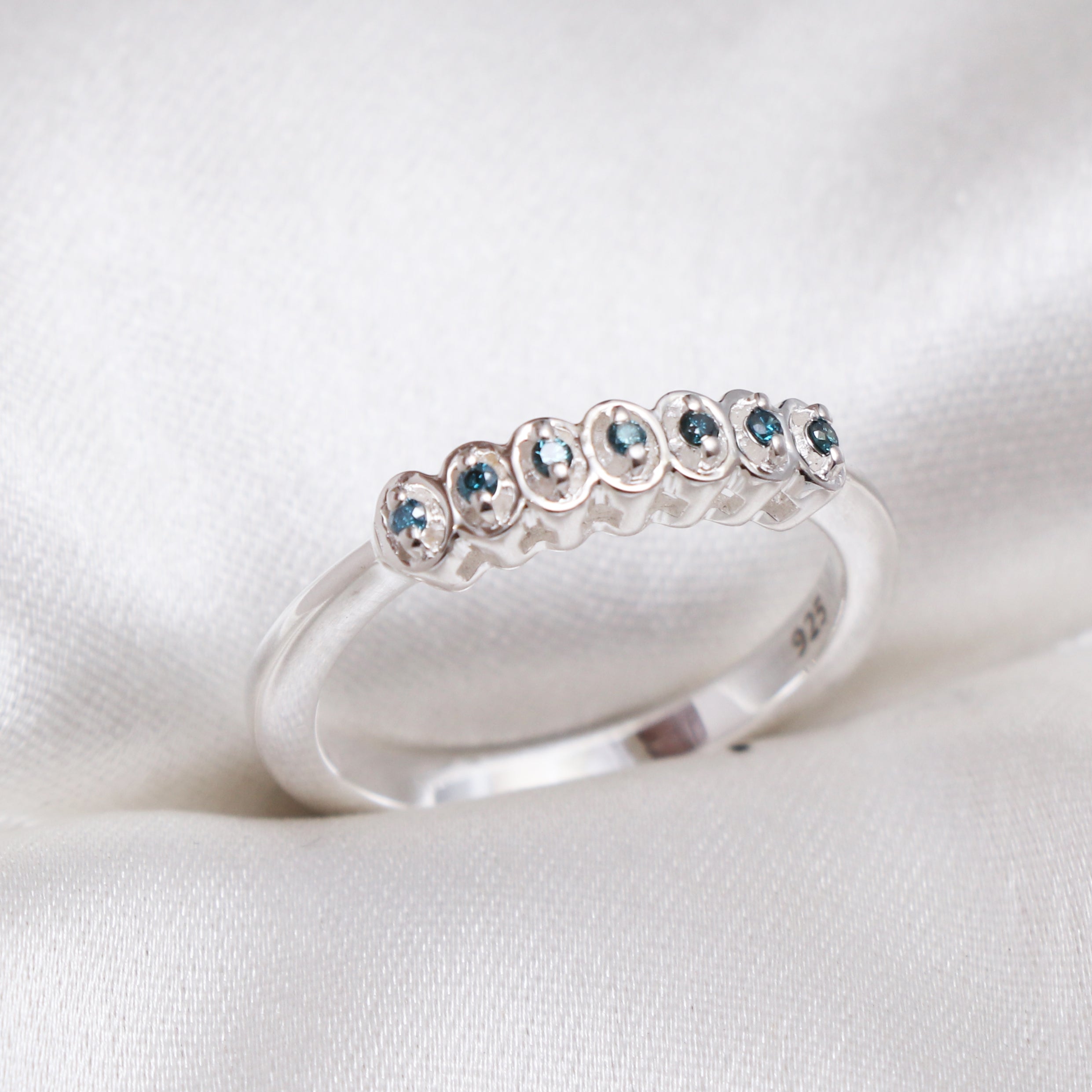 Natural Blue Diamond Silver Ring