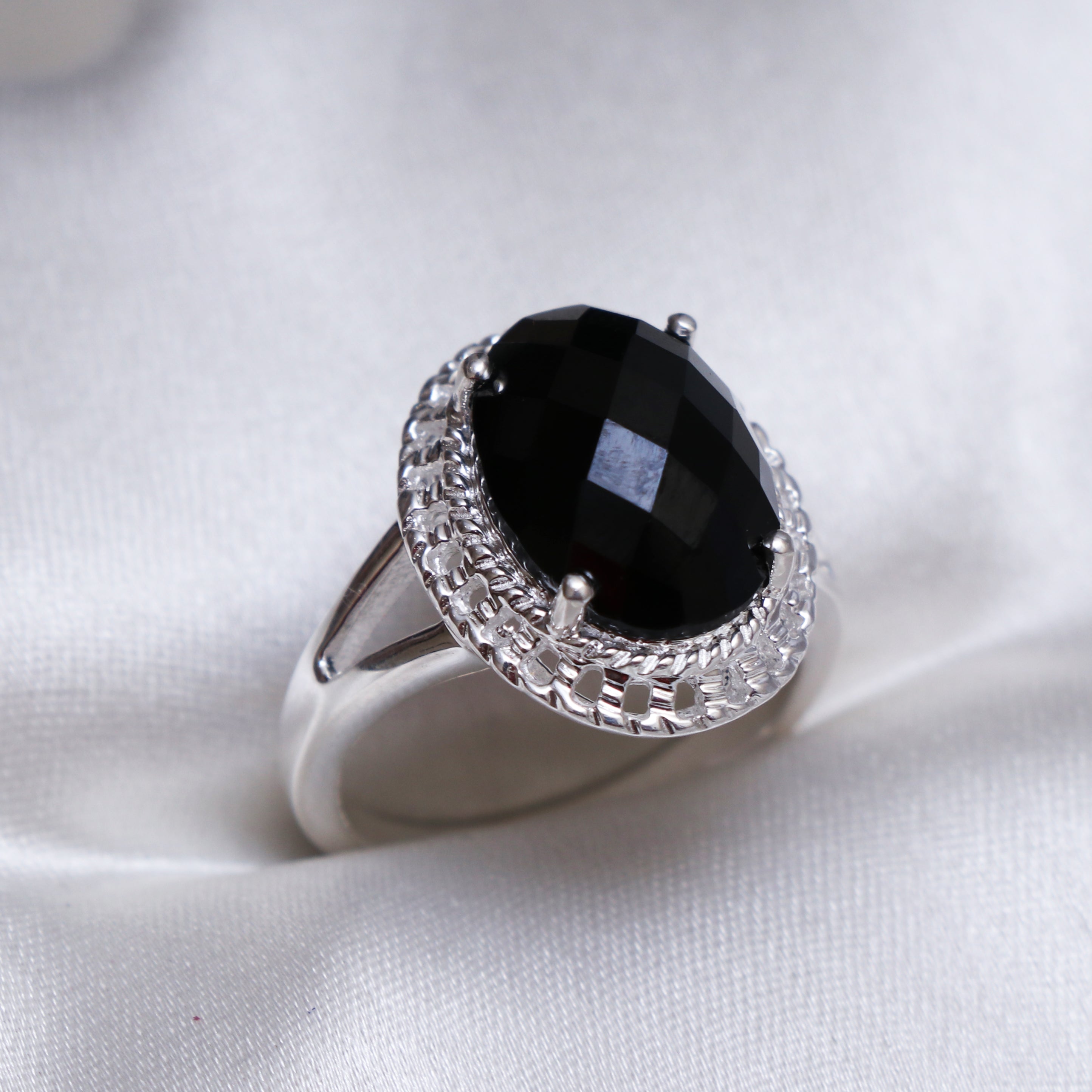 Natural Black Spinel Oval Gemstone Ring