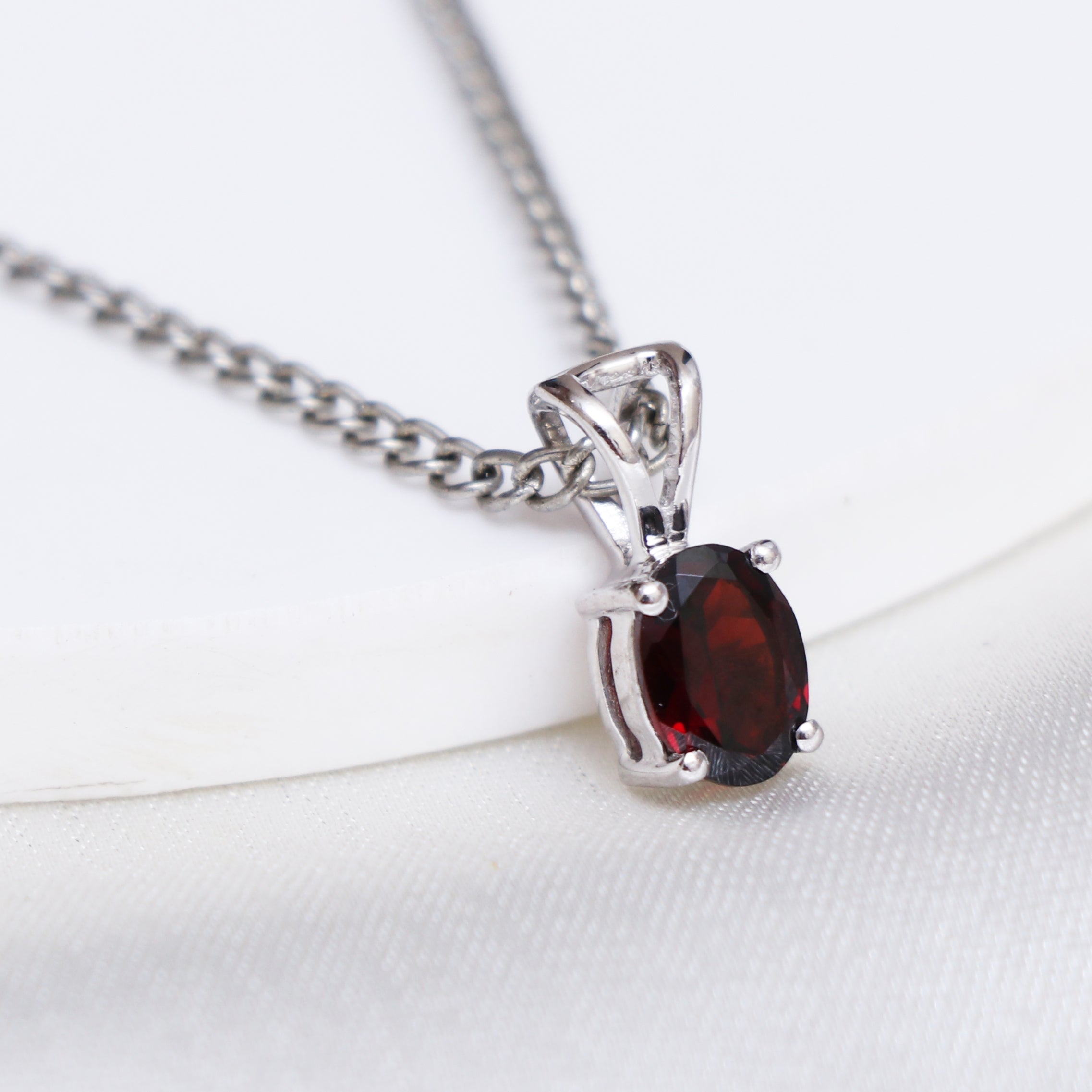 Natural Red Garnet Pendant With Chain