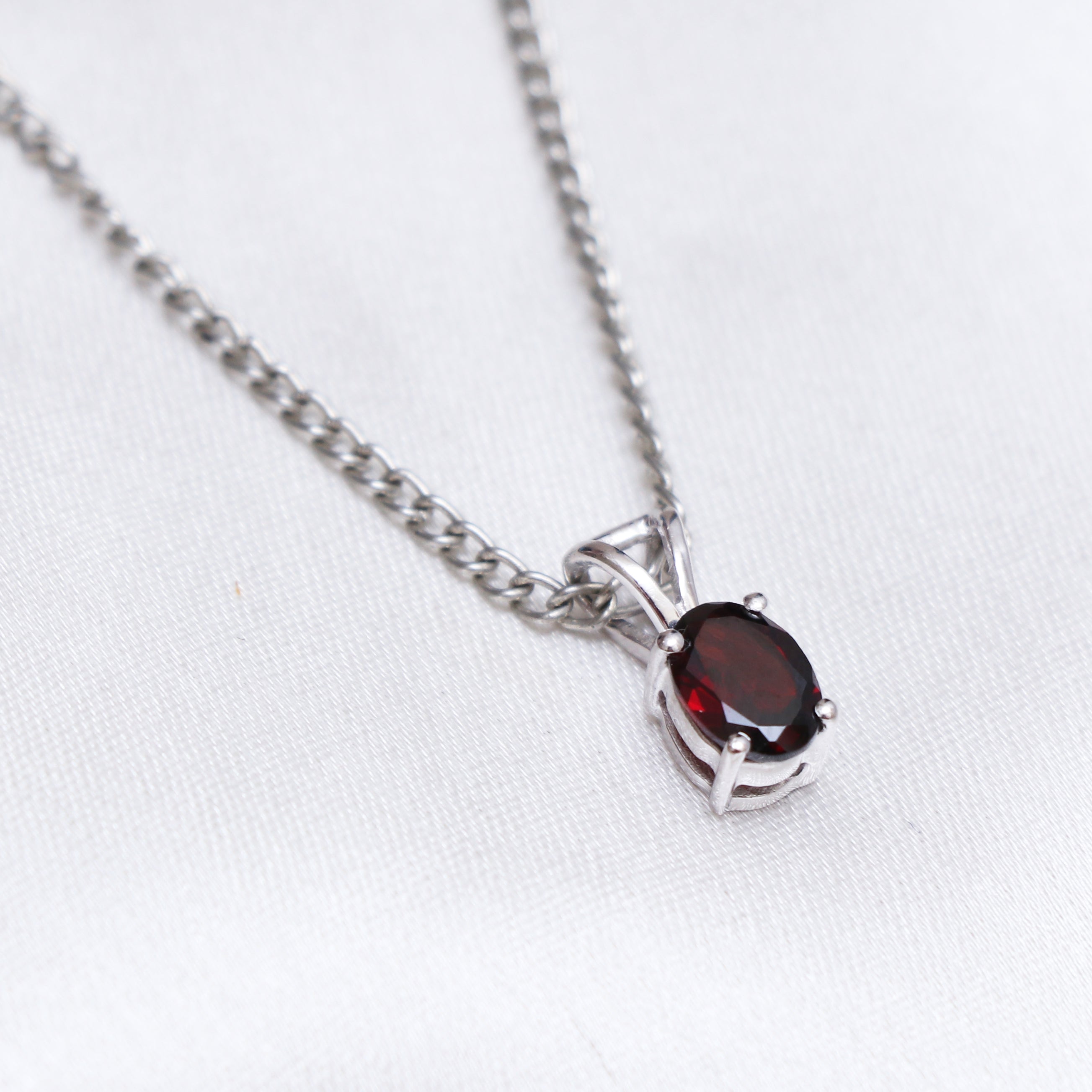 Natural Red Garnet Pendant With Chain