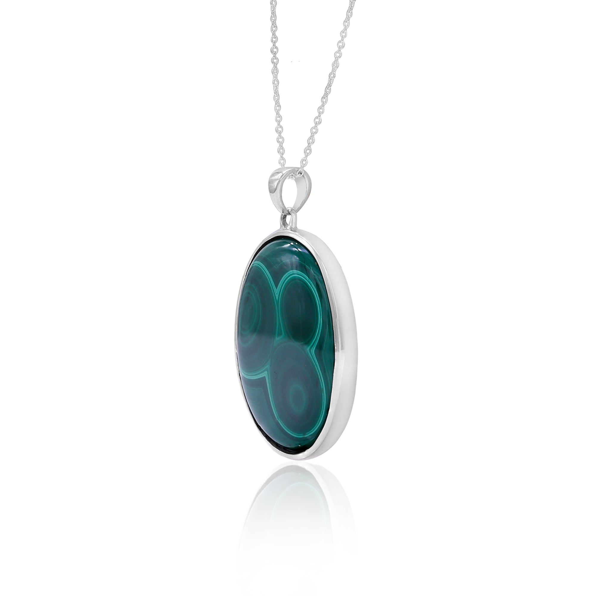 925 Silver Malachite Oval Pendant With Bezel Set