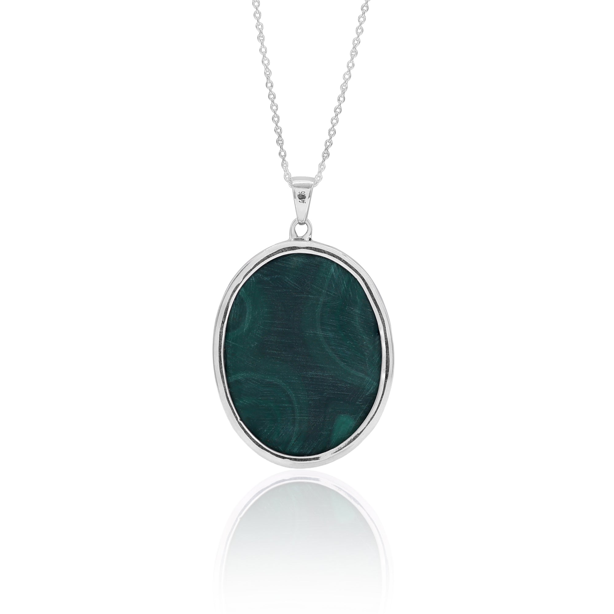 925 Silver Malachite Oval Pendant With Bezel Set