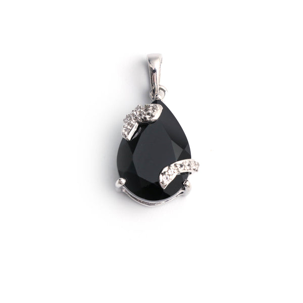Natural Black Spinel Pear Pendant With Chain