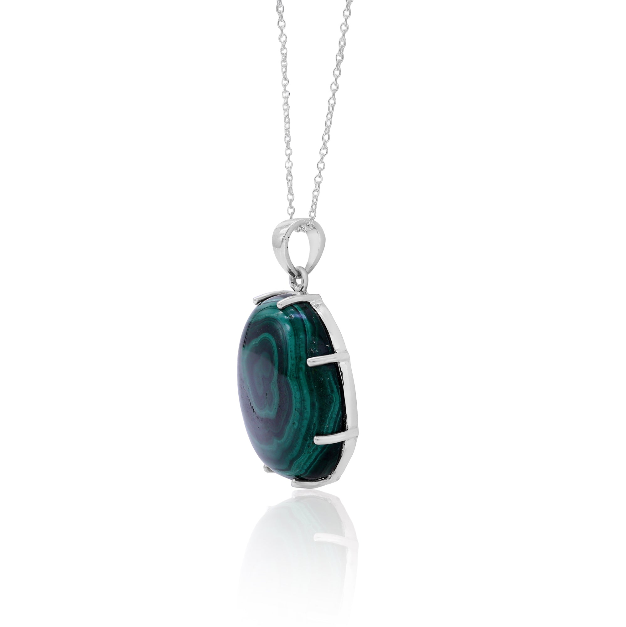 Natural Green Malachite Round Pendant With Chain