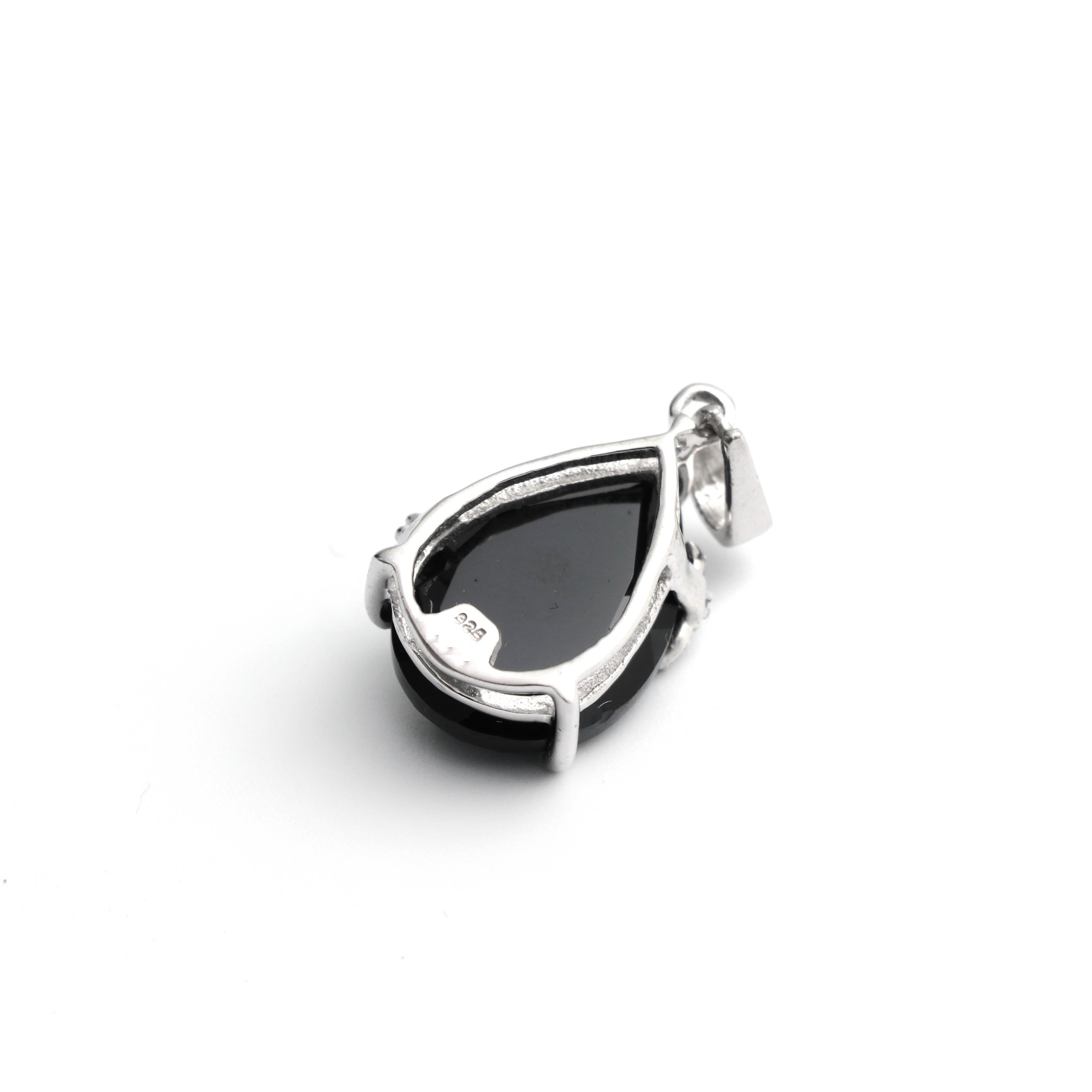 Natural Black Spinel Pear Pendant With Chain