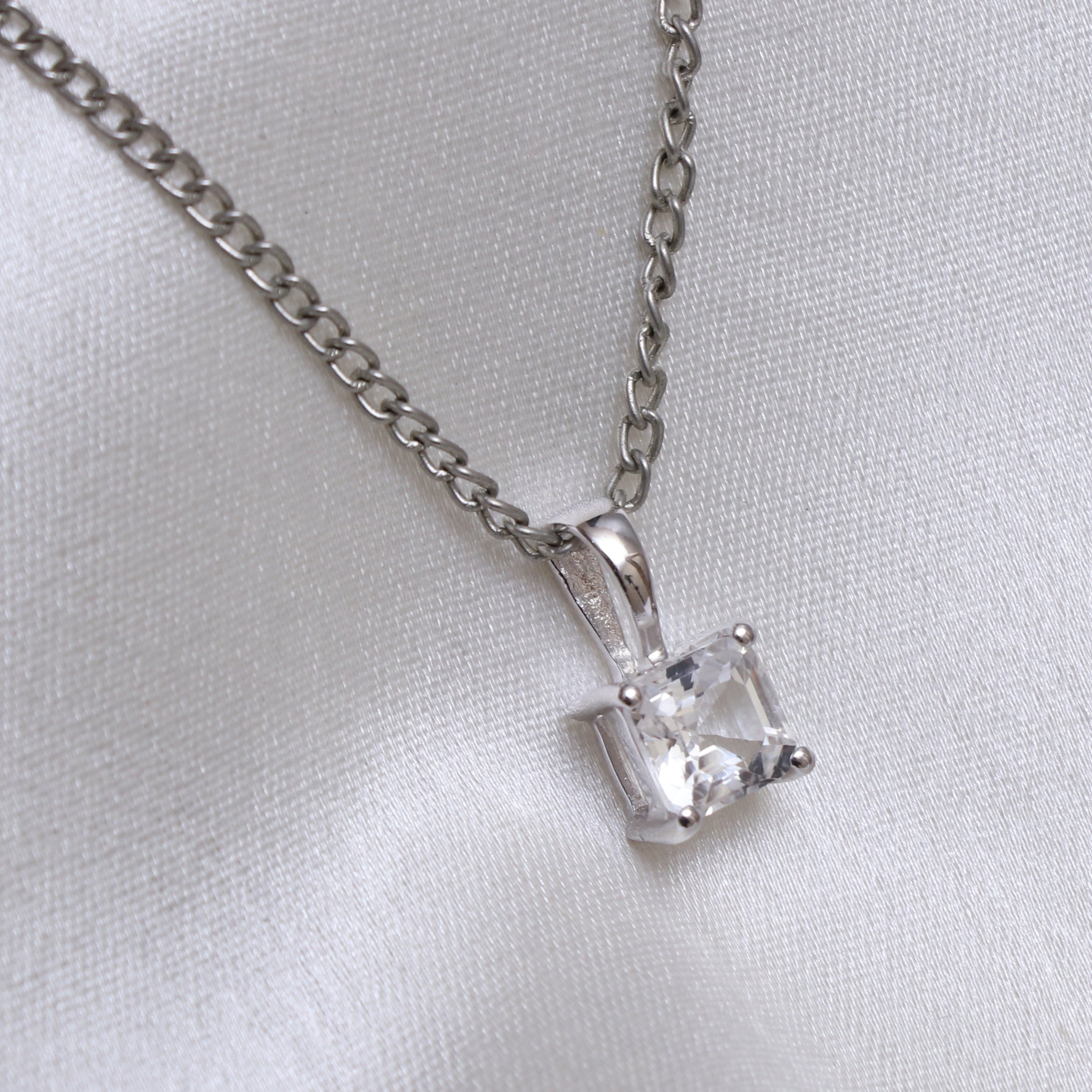 White Topaz Cushion Pendant With Chain