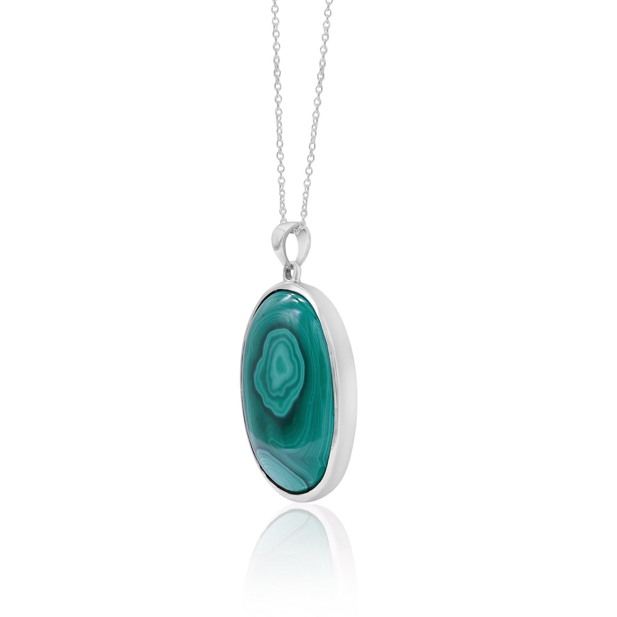 925 Sterling Silver Natural Green Malachite Pendant for Women