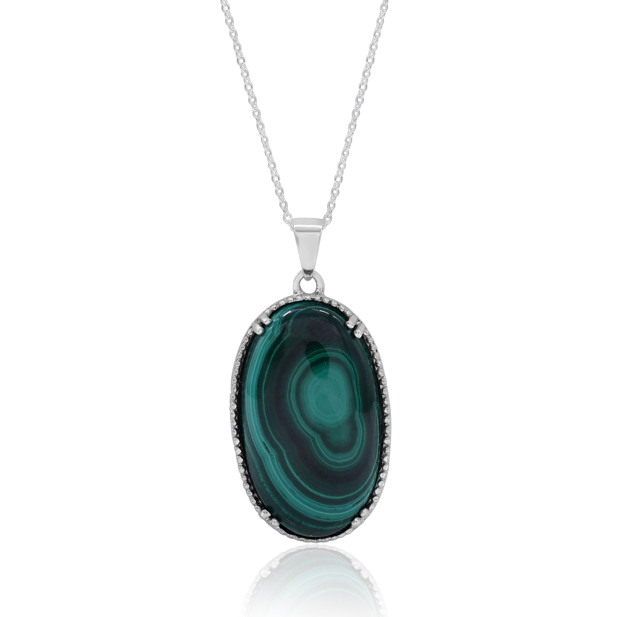 925 Sterling Silver Natural Green Malachite Pendant With Chain