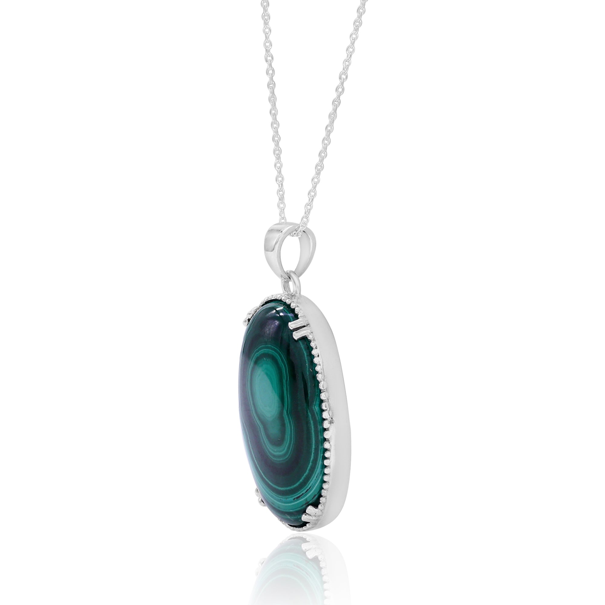 925 Sterling Silver Natural Green Malachite Pendant With Chain
