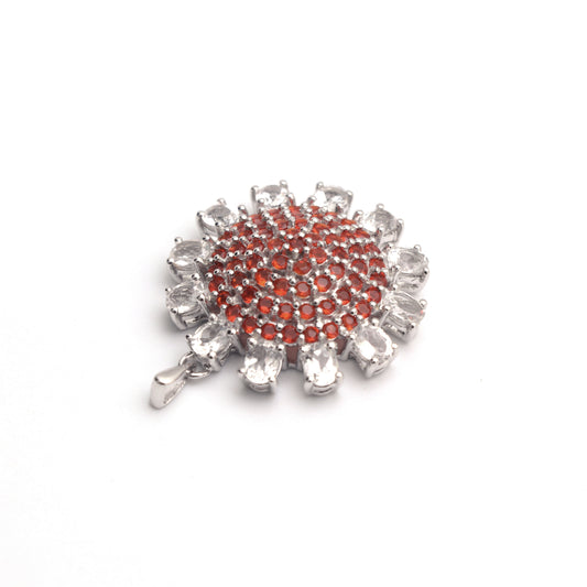 Fire Opal and White Topaz Floral Pendant