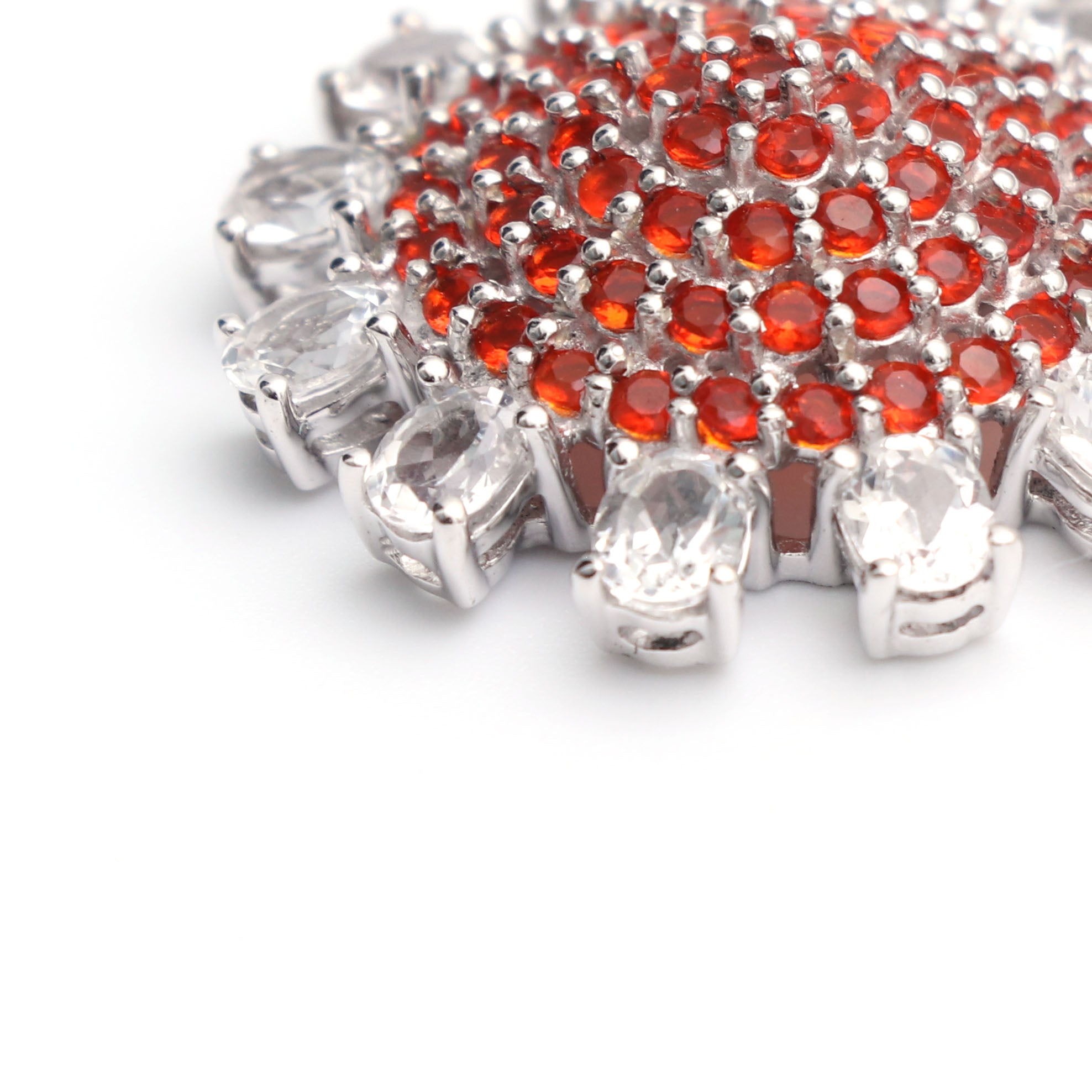 Fire Opal and White Topaz Floral Pendant