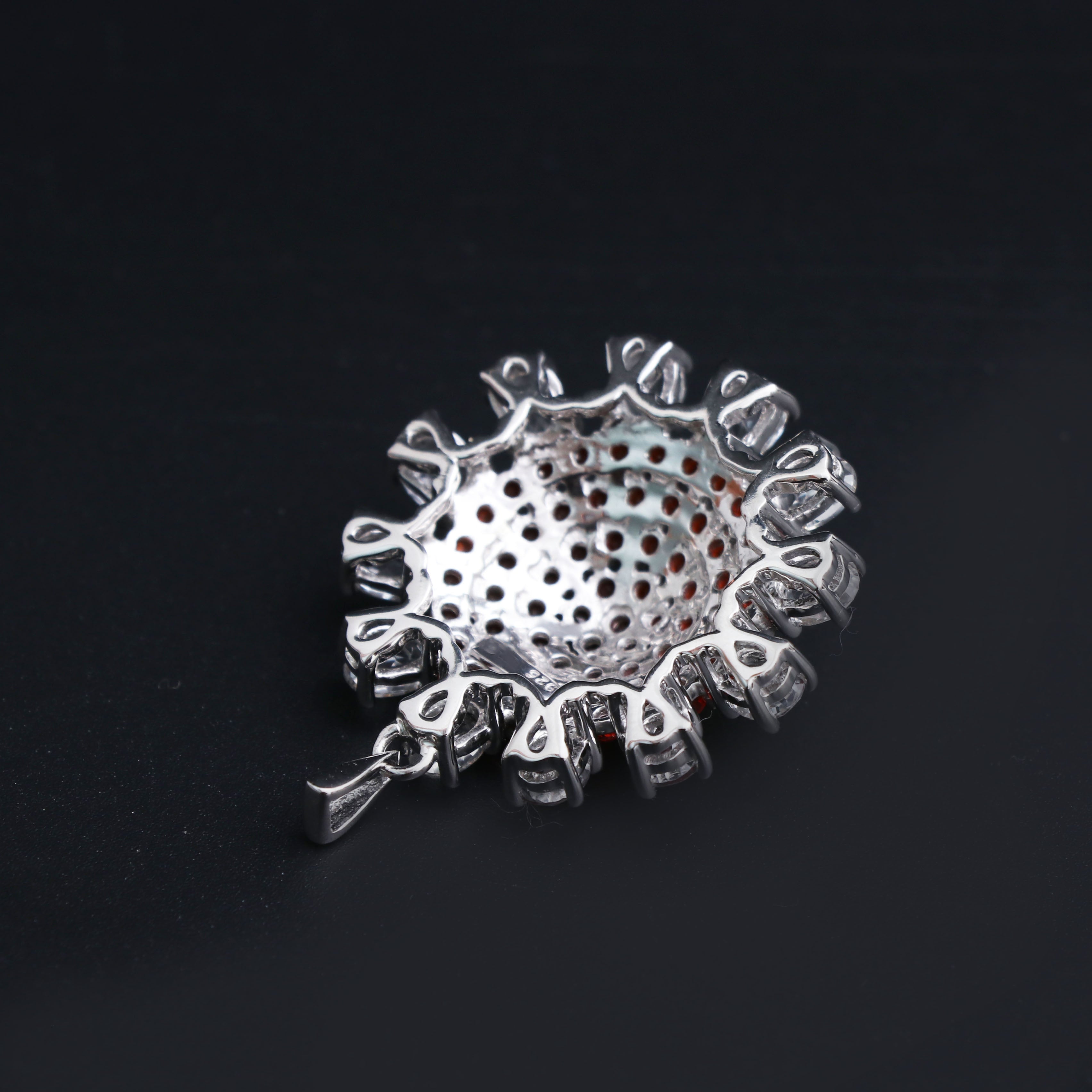 Fire Opal and White Topaz Floral Pendant