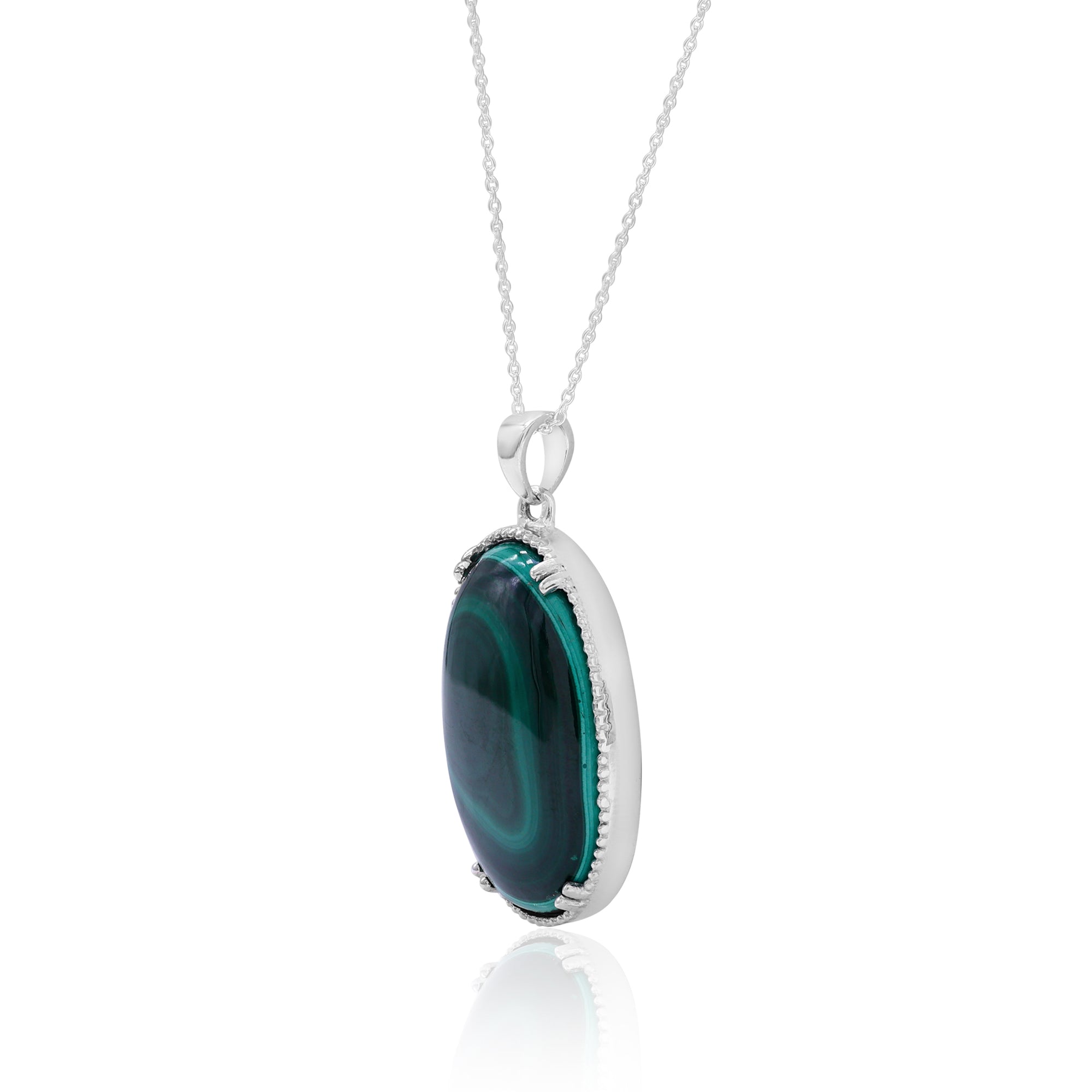 Green Malachite Cabochon Pendant with Chain