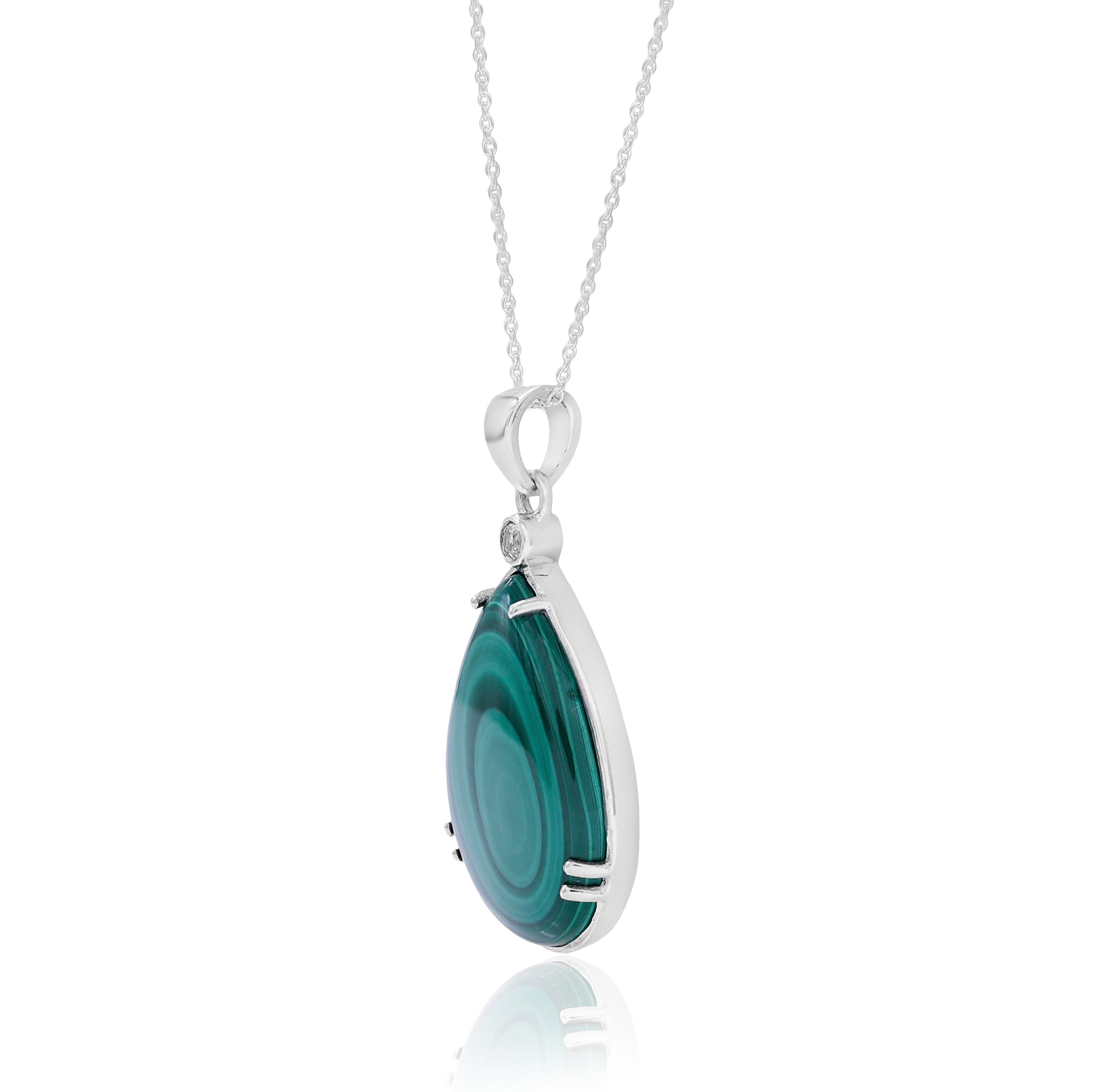 Pear Shape Malachite Pendant With Chain