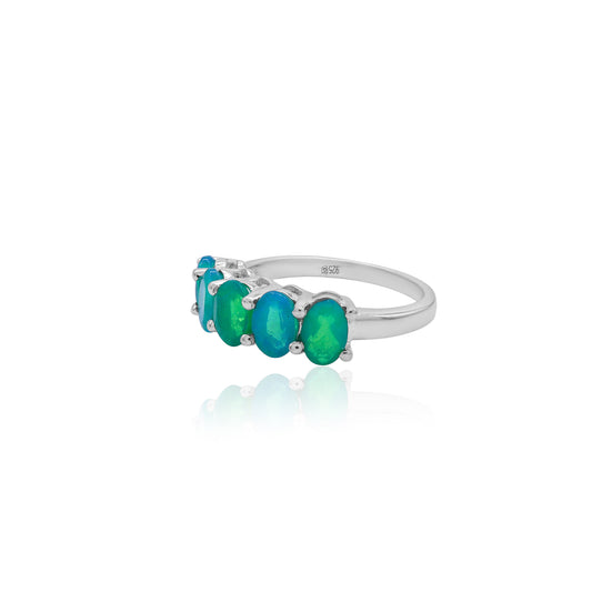 Green Fire Opal Five Stone Ring