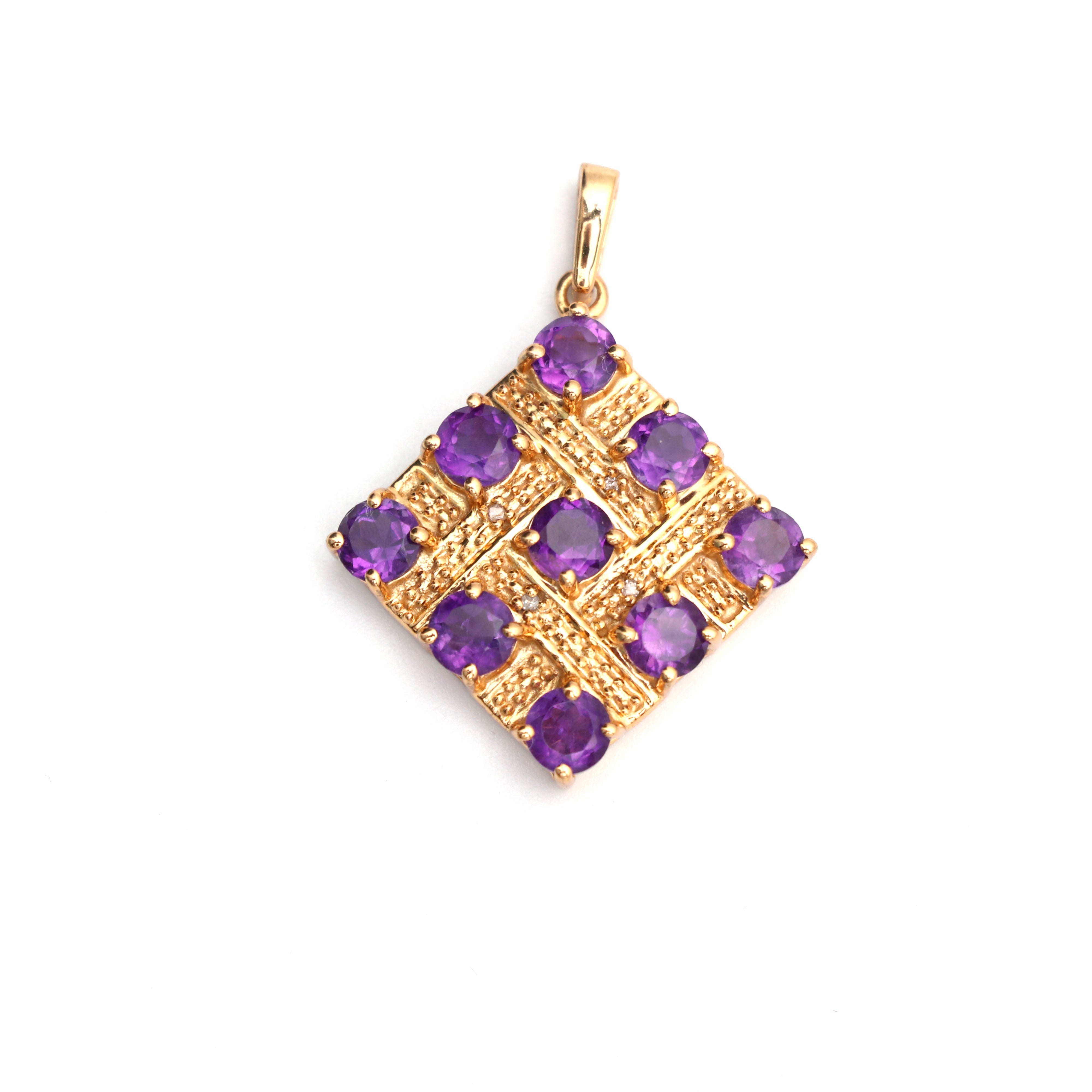 Natural Amethyst and Topaz Gold Rhodium Pendant