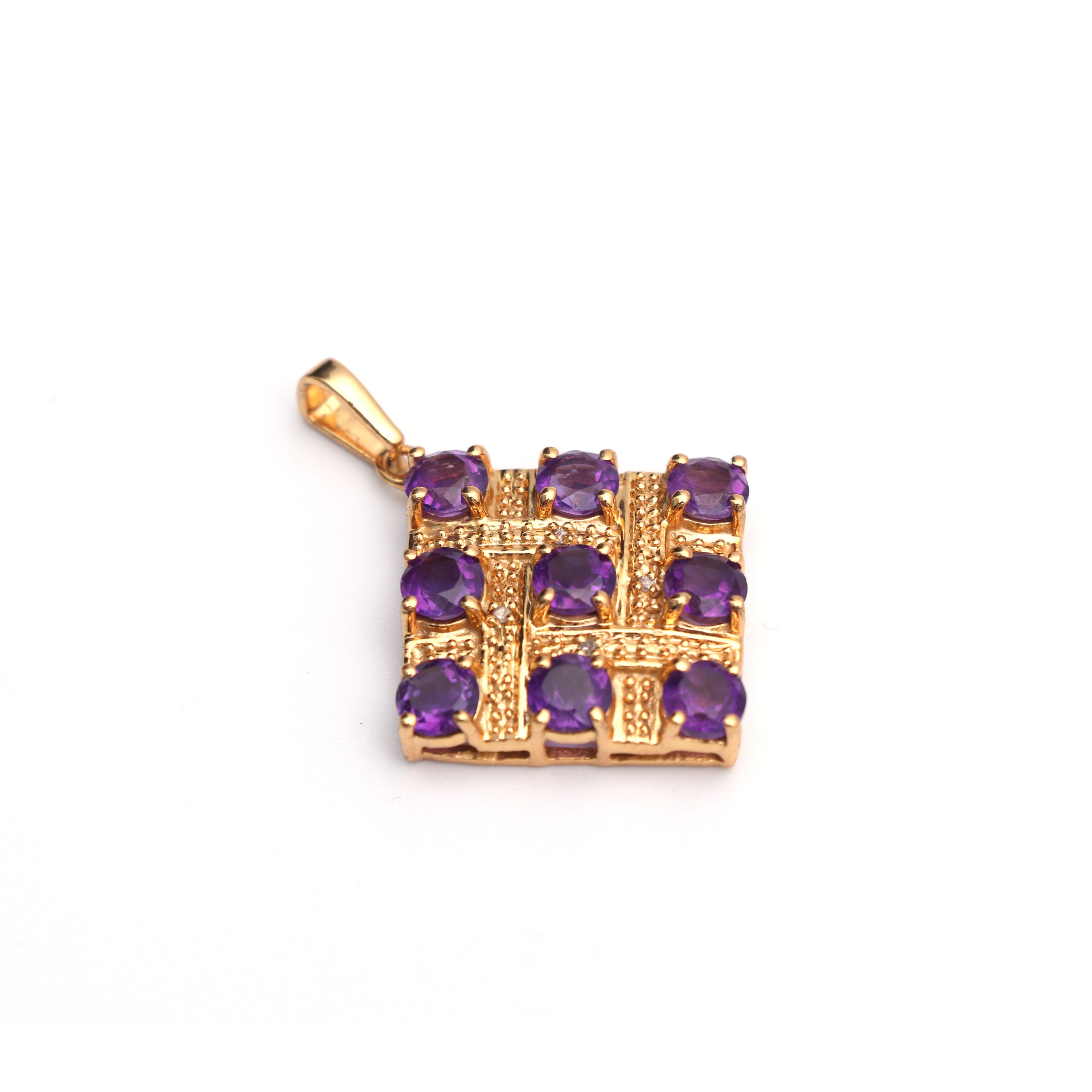 Natural Amethyst and Topaz Gold Rhodium Pendant