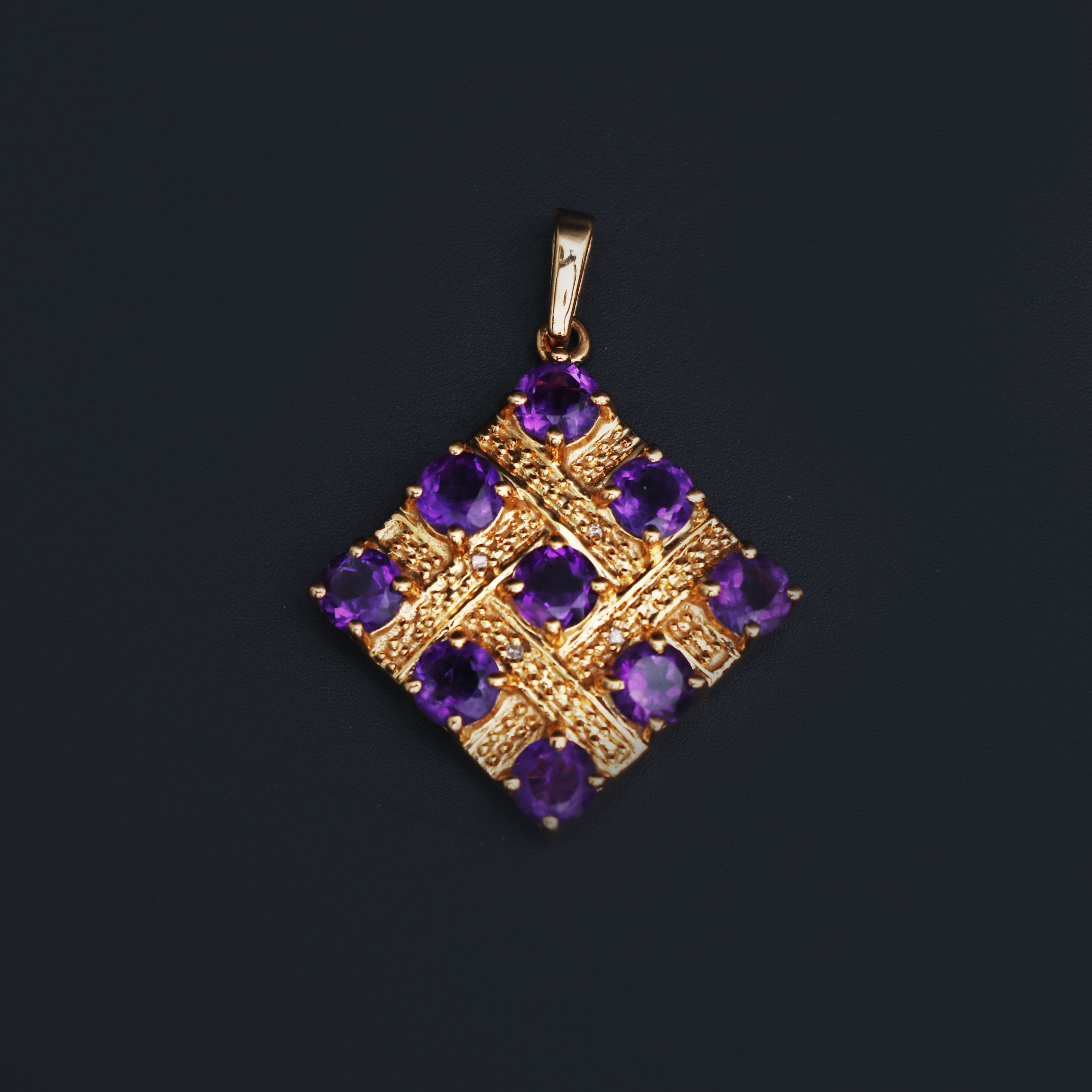 Natural Amethyst and Topaz Gold Rhodium Pendant