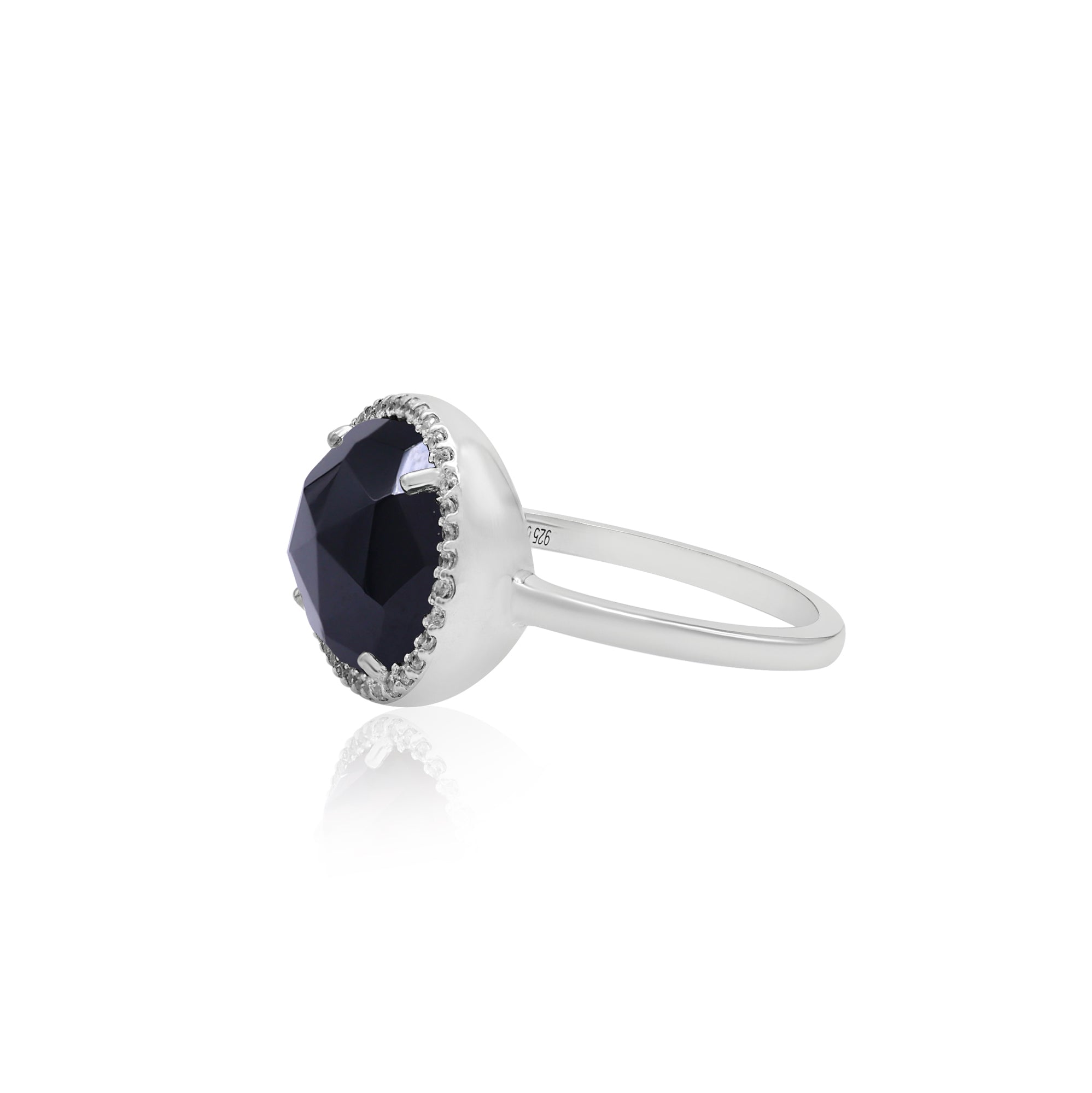 925 Sterling Silver Natural Black Spinel Ring