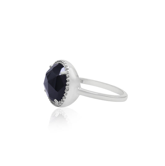 925 Sterling Silver Natural Black Spinel Ring