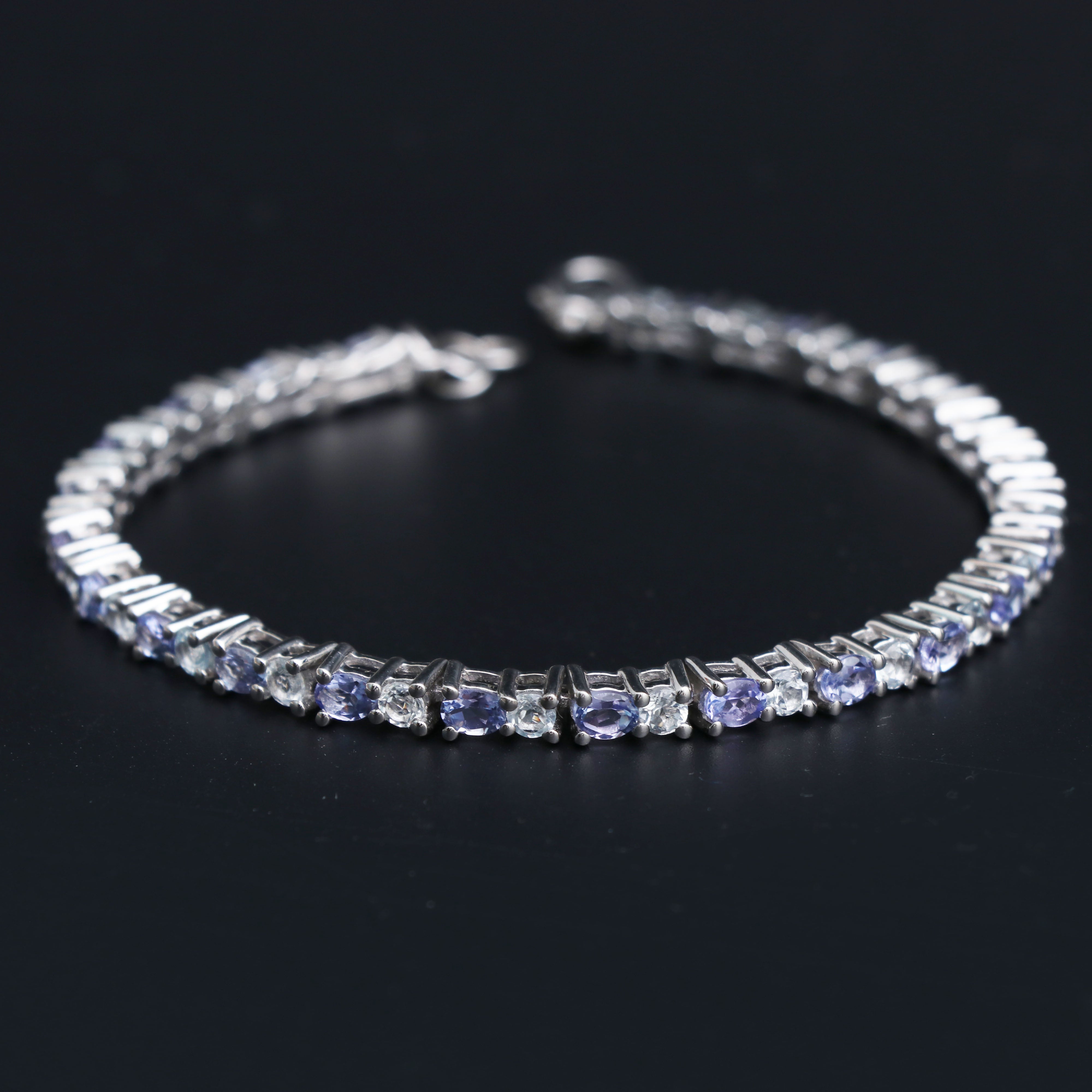 Natural Tanzanite and White Topaz Bracelet
