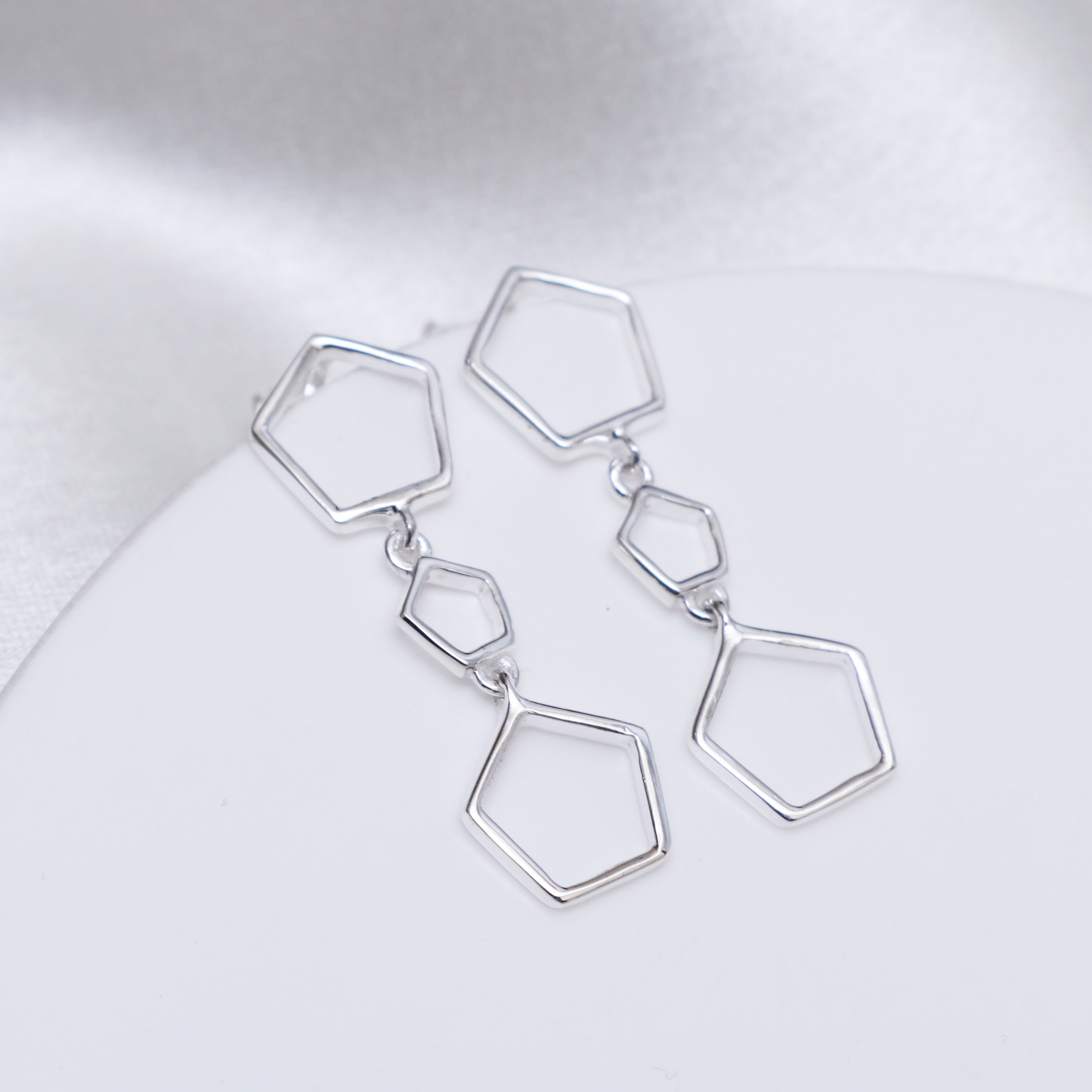 Geometric Silver Dangle Earrings