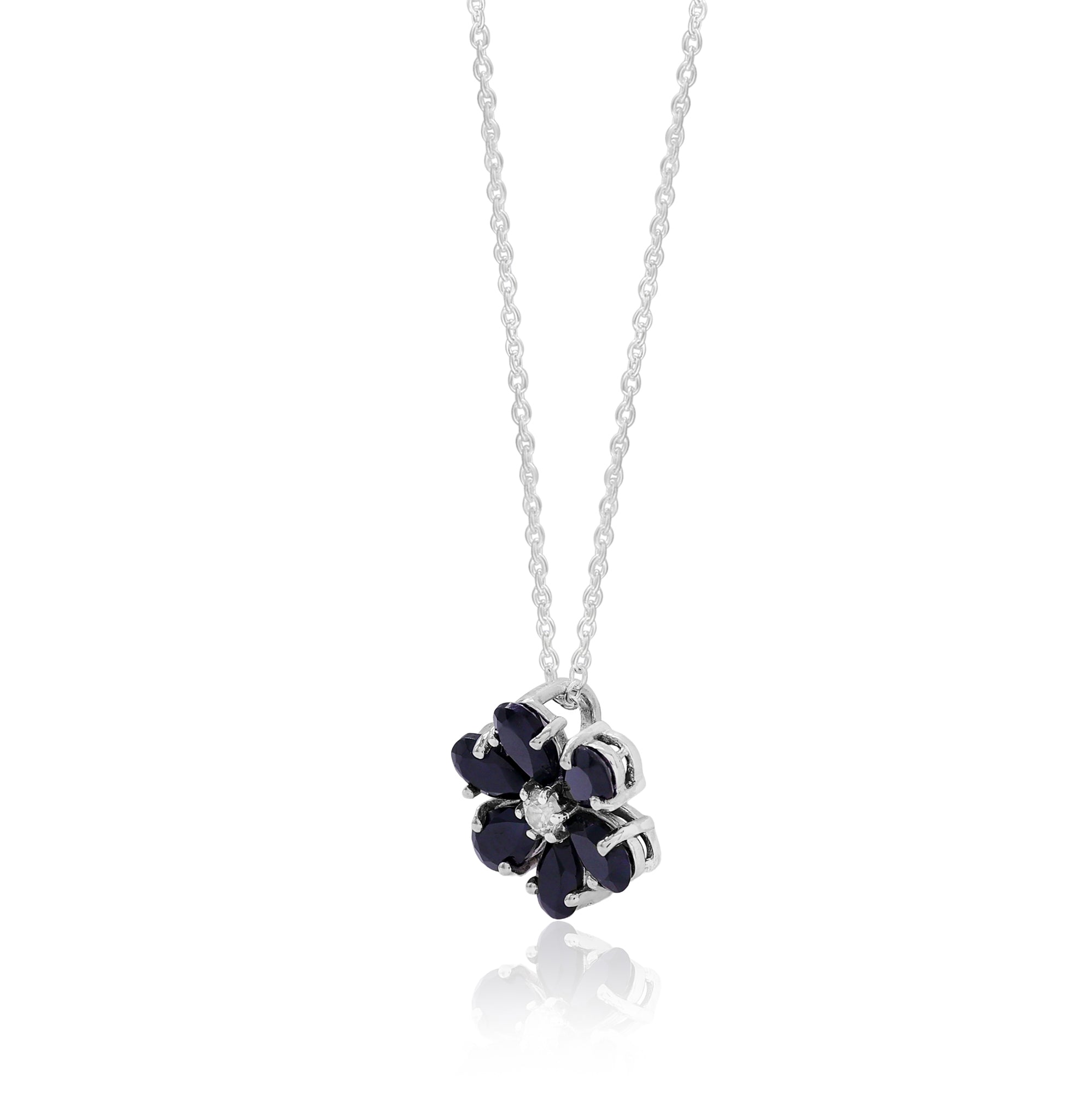 Black Spinel Floral Pendant With Chain