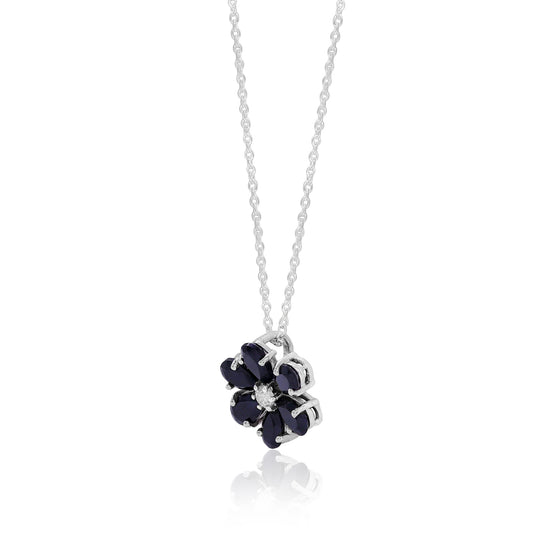 Black Spinel Floral Pendant With Chain