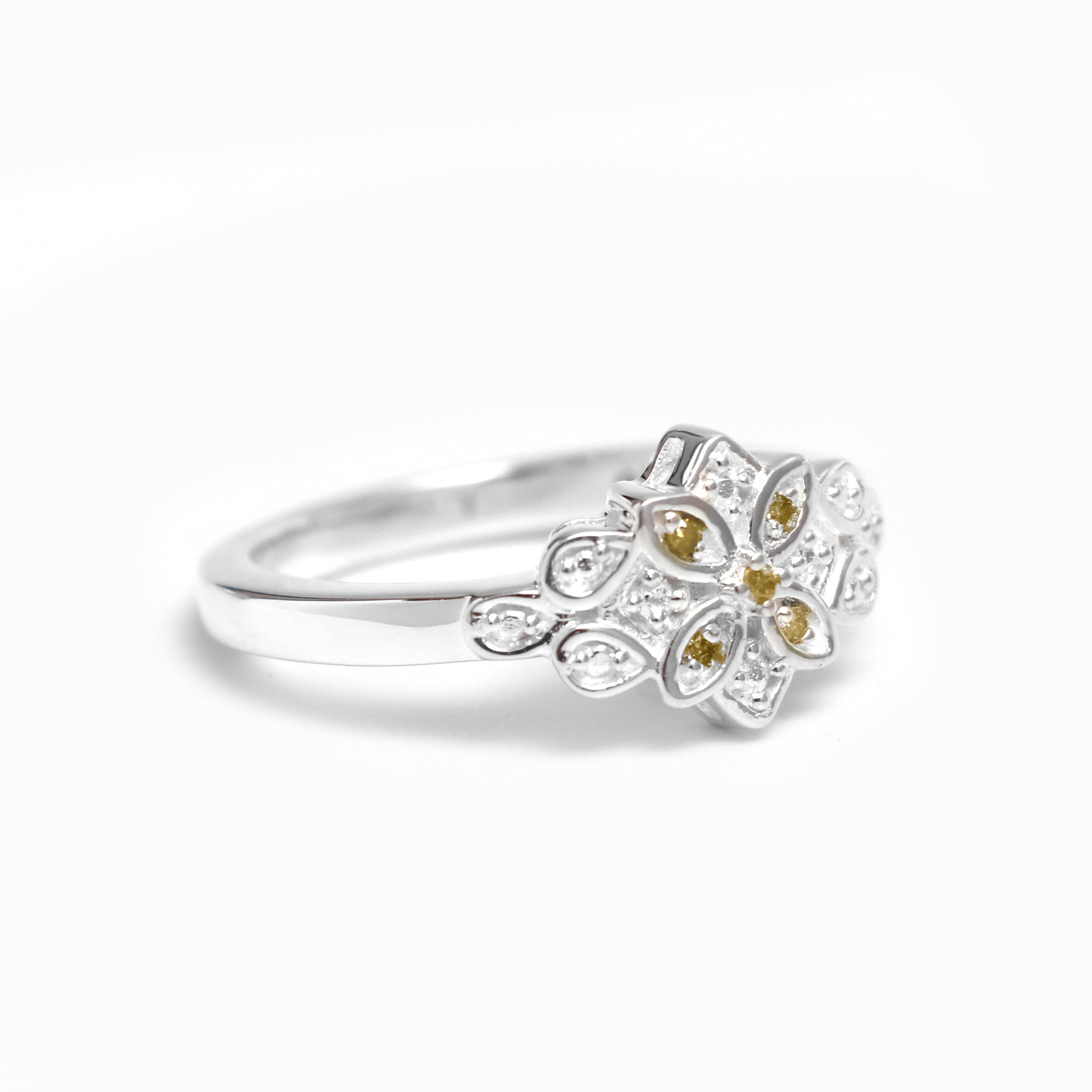 Natural Yellow Diamond Silver Ring