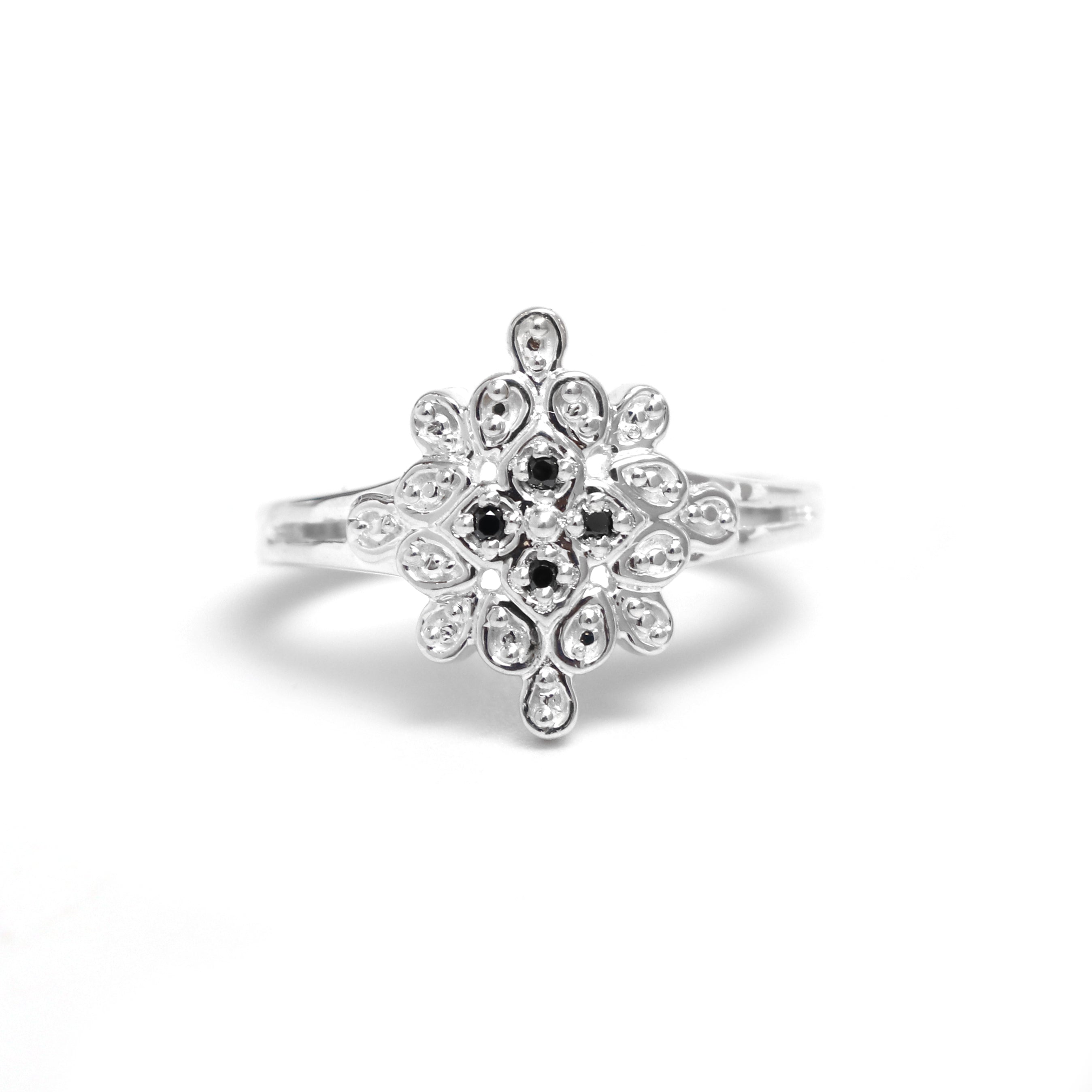 Natural Black Diamond Silver Ring