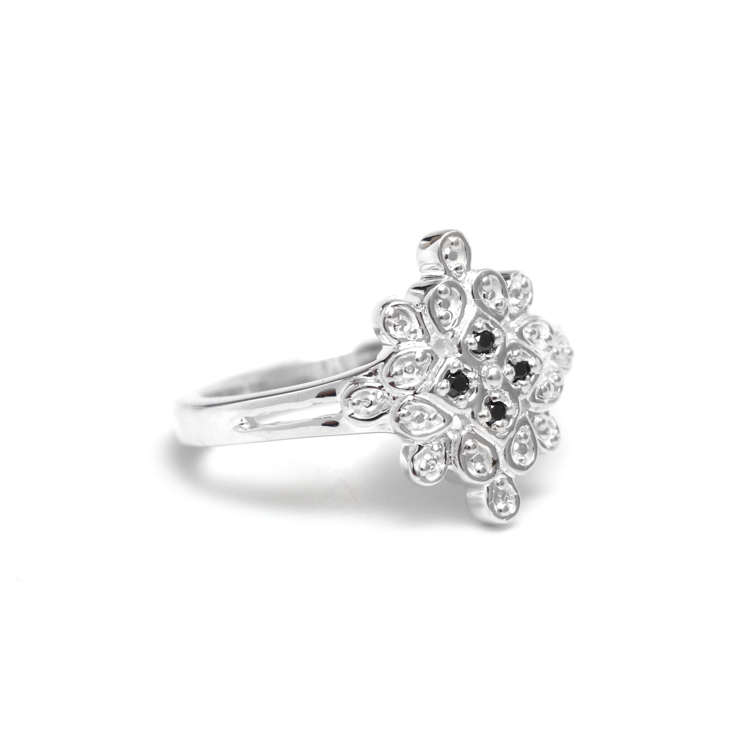 Natural Black Diamond Silver Ring