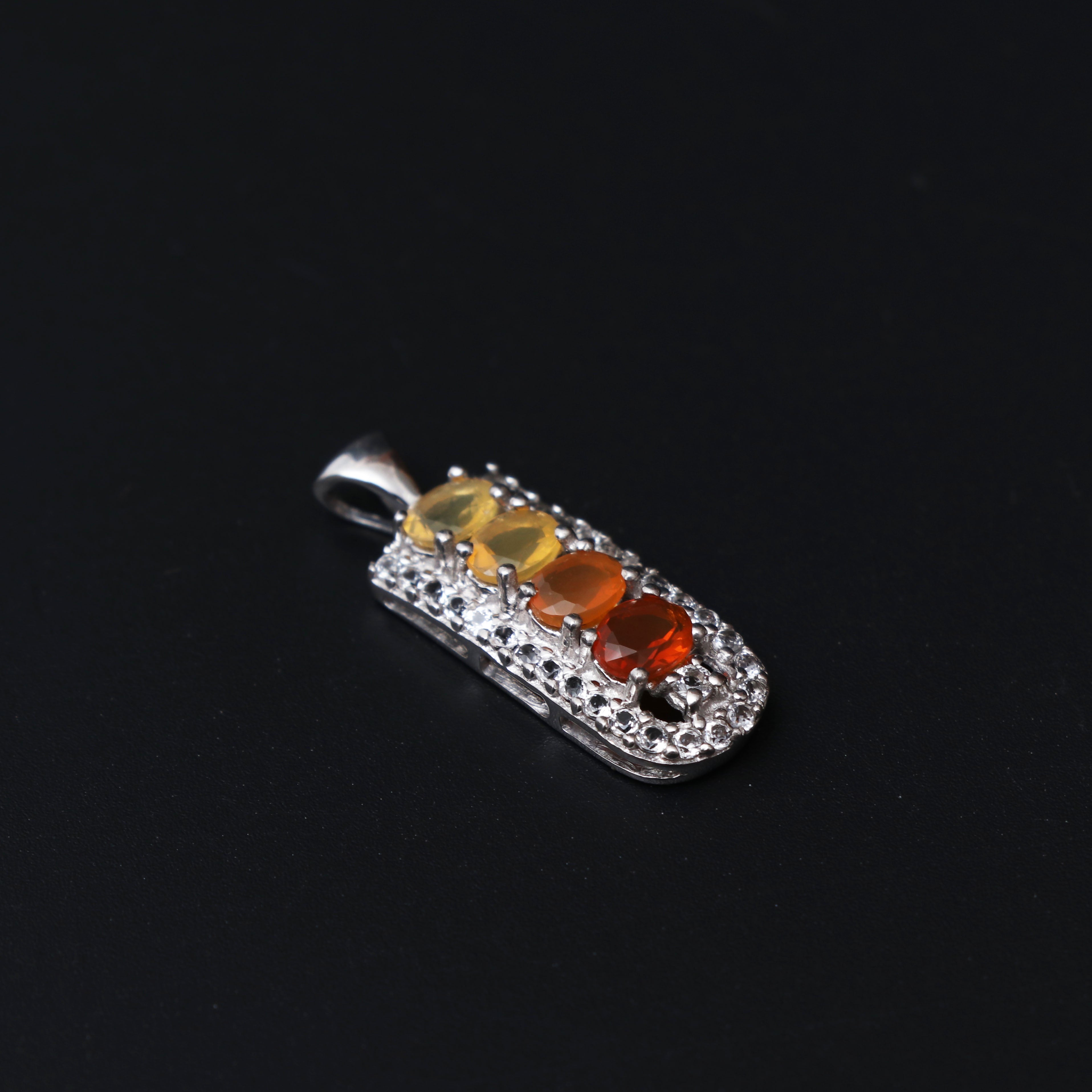 Fire Opal and White Topaz Pendant