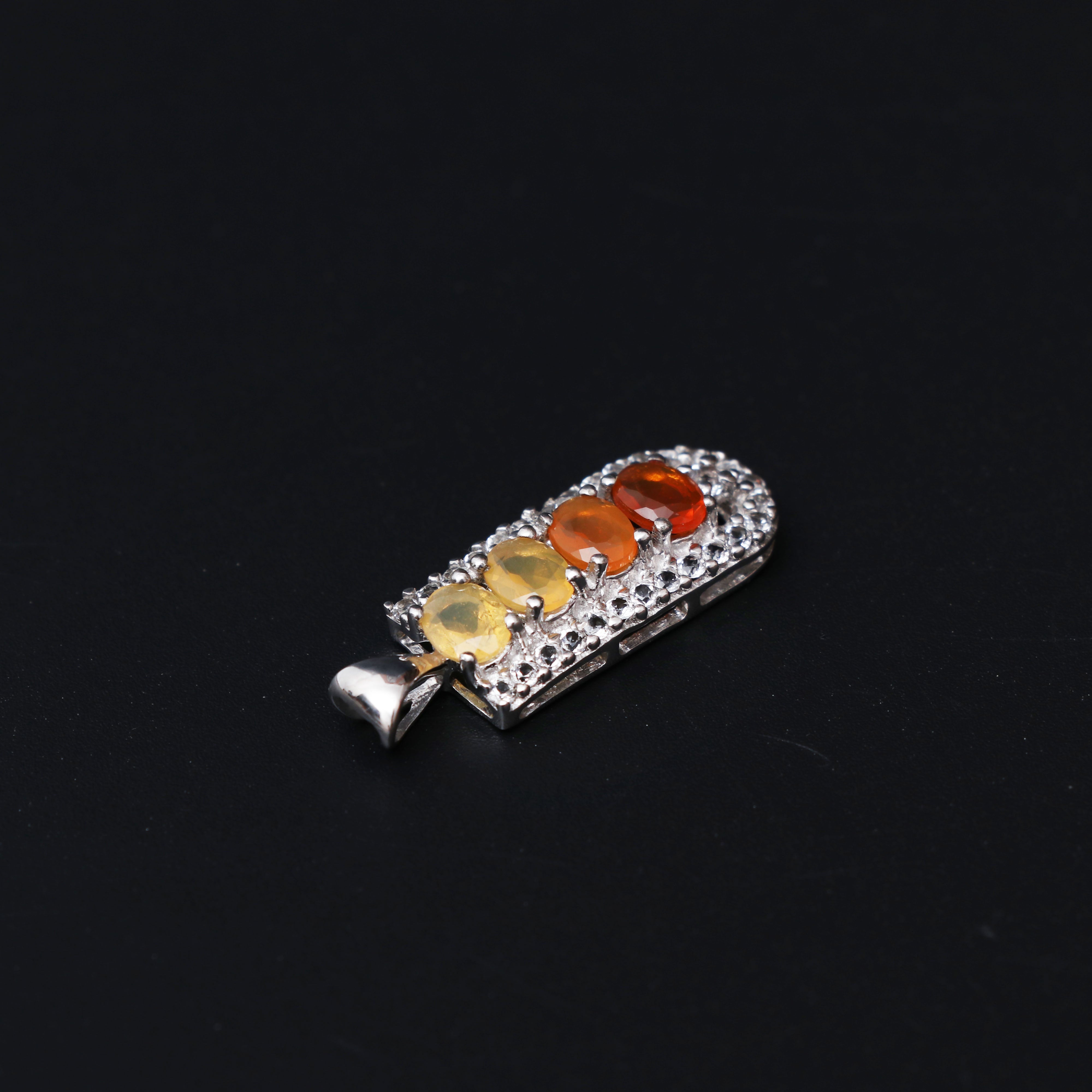 Fire Opal and White Topaz Pendant
