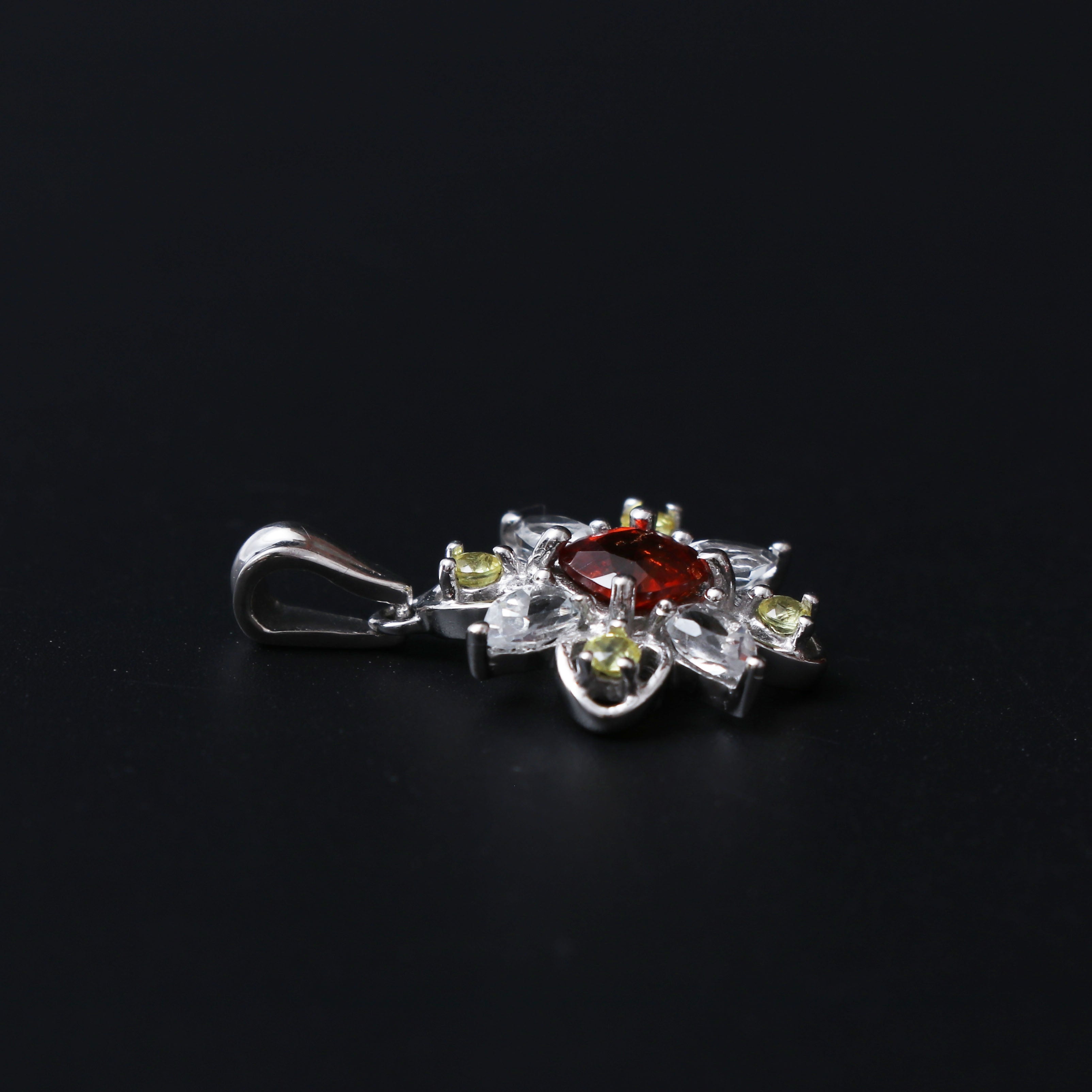 Garnet Sphene Topaz Floral Pendant With Chain