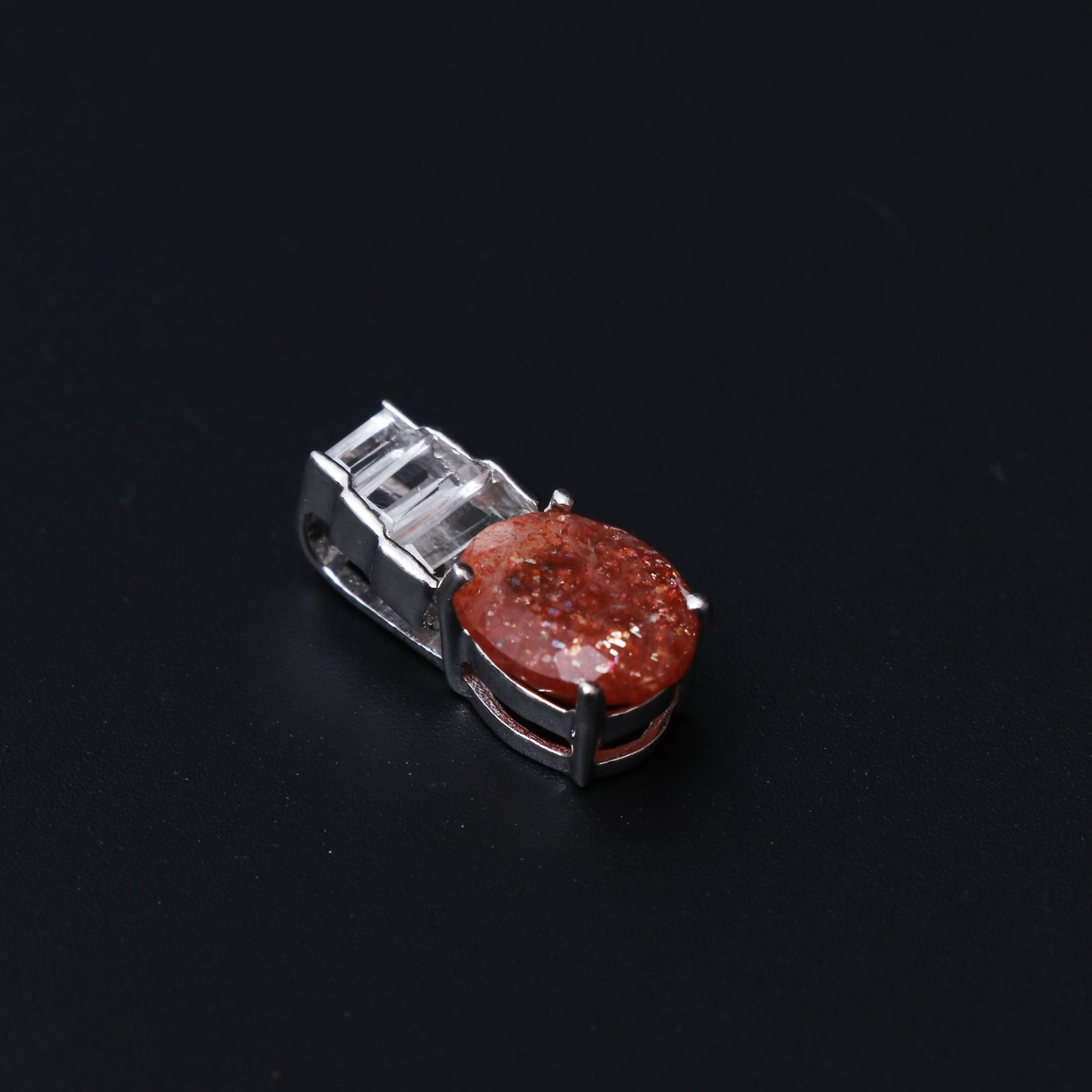 Sunstone and Topaz Baguette Pendant